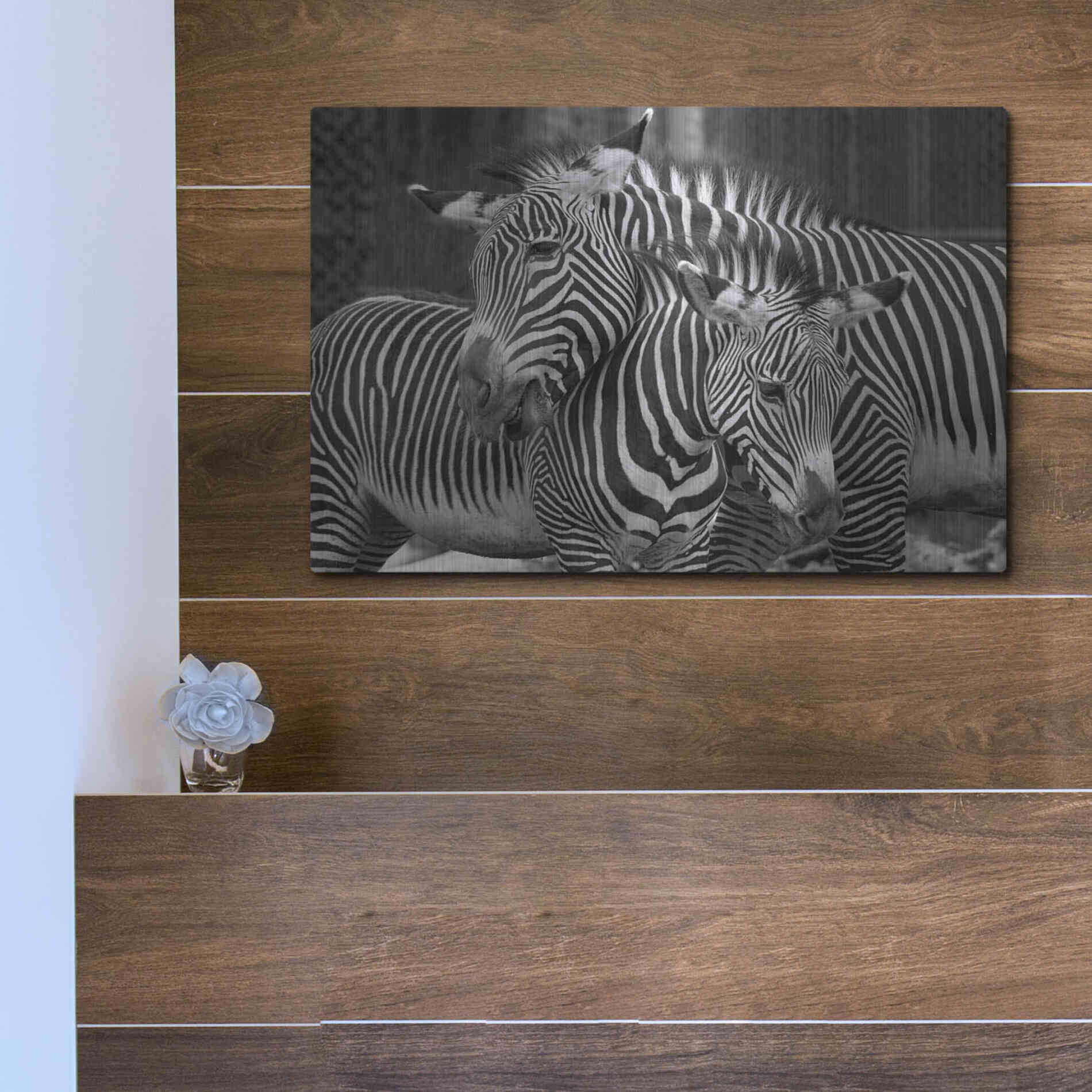 Luxe Metal Art 'Zebras' by Mike Jones, Metal Wall Art,16x12