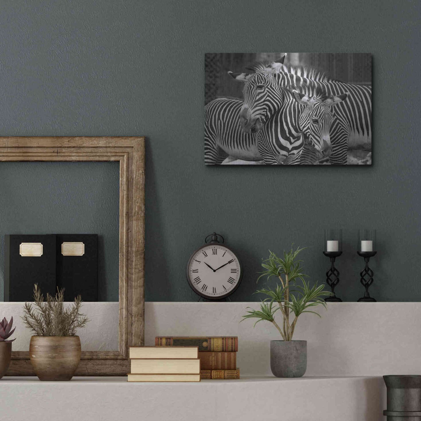 Luxe Metal Art 'Zebras' by Mike Jones, Metal Wall Art,16x12