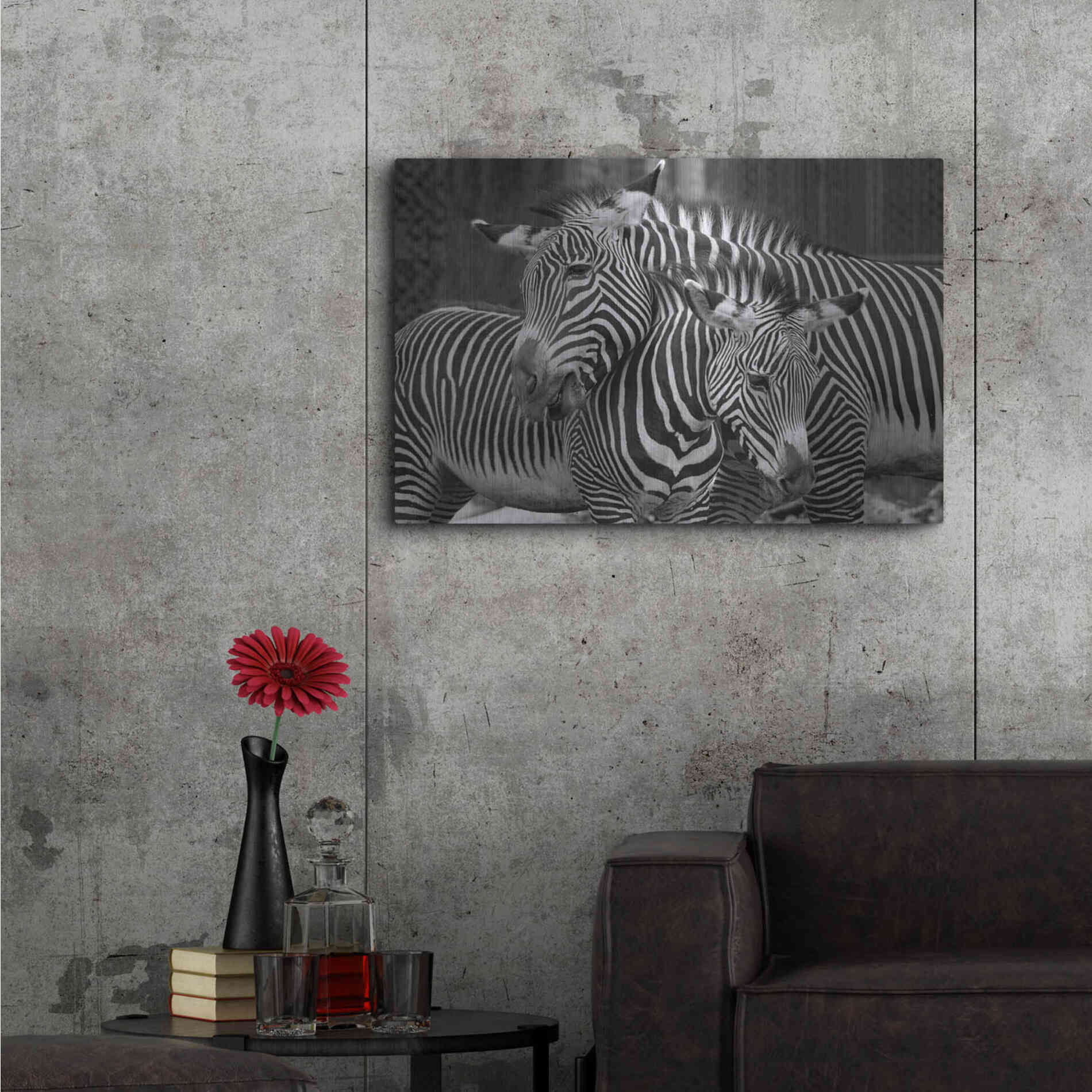 Luxe Metal Art 'Zebras' by Mike Jones, Metal Wall Art,36x24