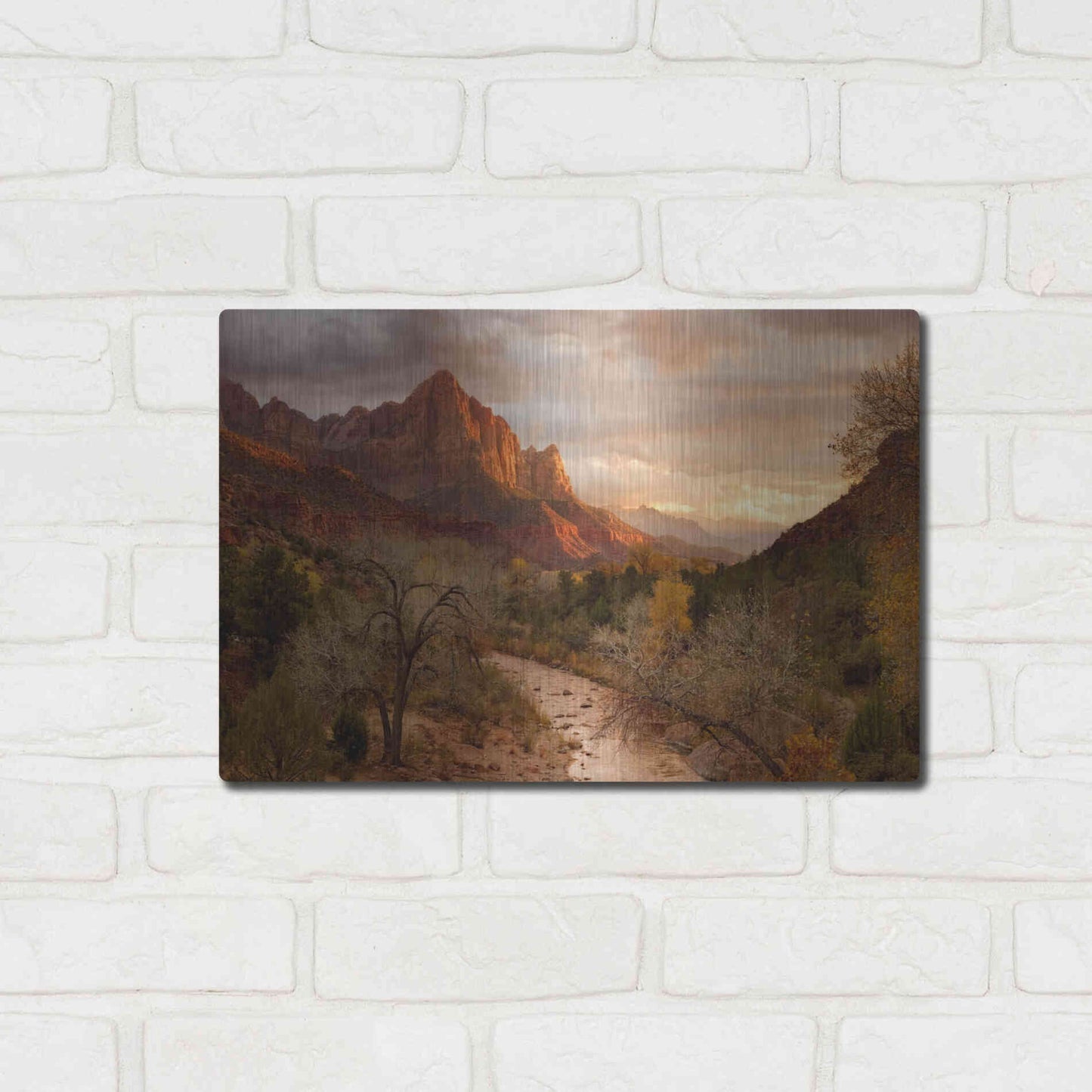 Luxe Metal Art 'Zion Watchmen Sunset' by Mike Jones, Metal Wall Art,16x12