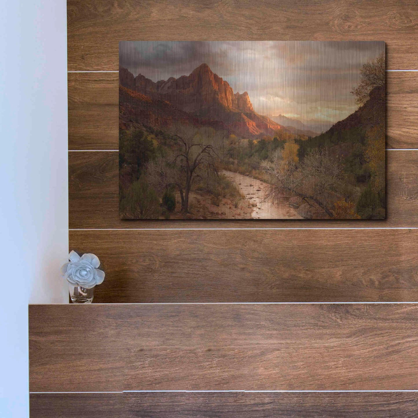 Luxe Metal Art 'Zion Watchmen Sunset' by Mike Jones, Metal Wall Art,16x12