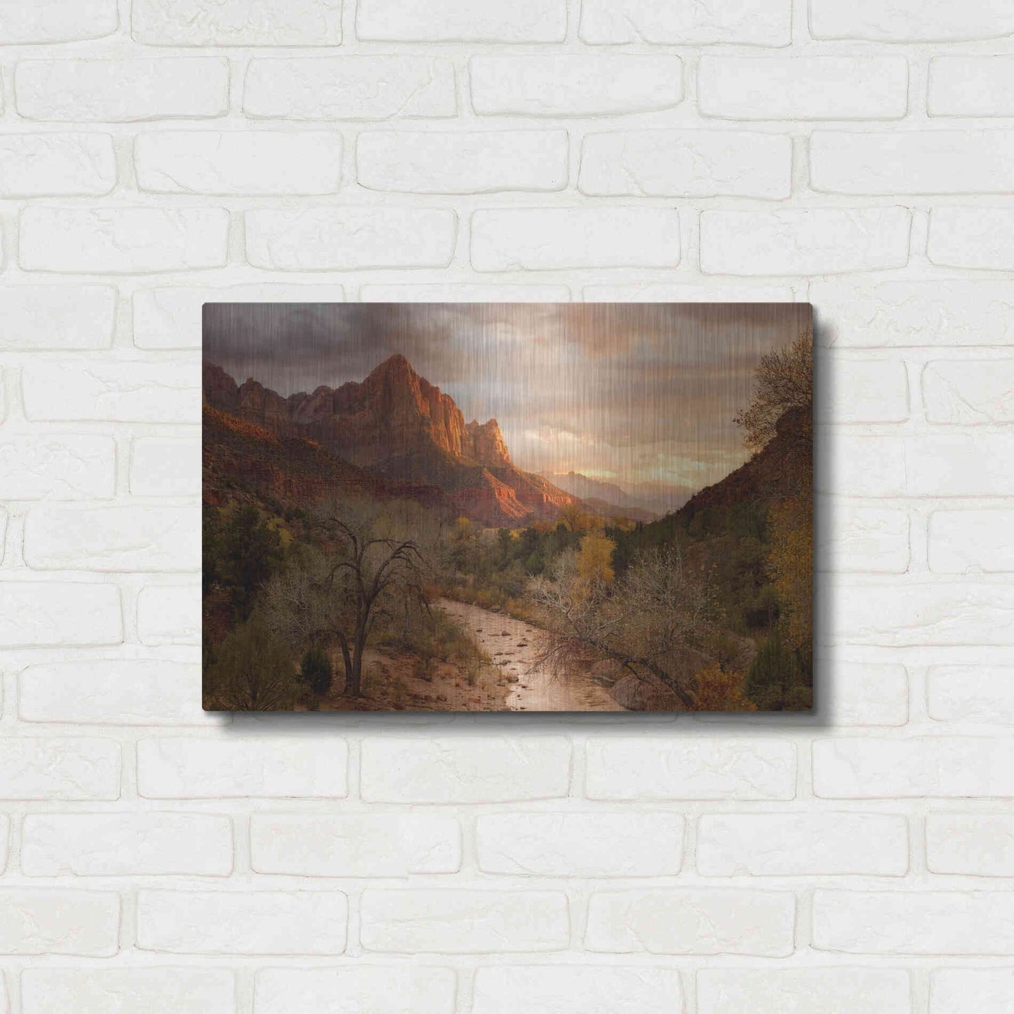 Luxe Metal Art 'Zion Watchmen Sunset' by Mike Jones, Metal Wall Art,24x16