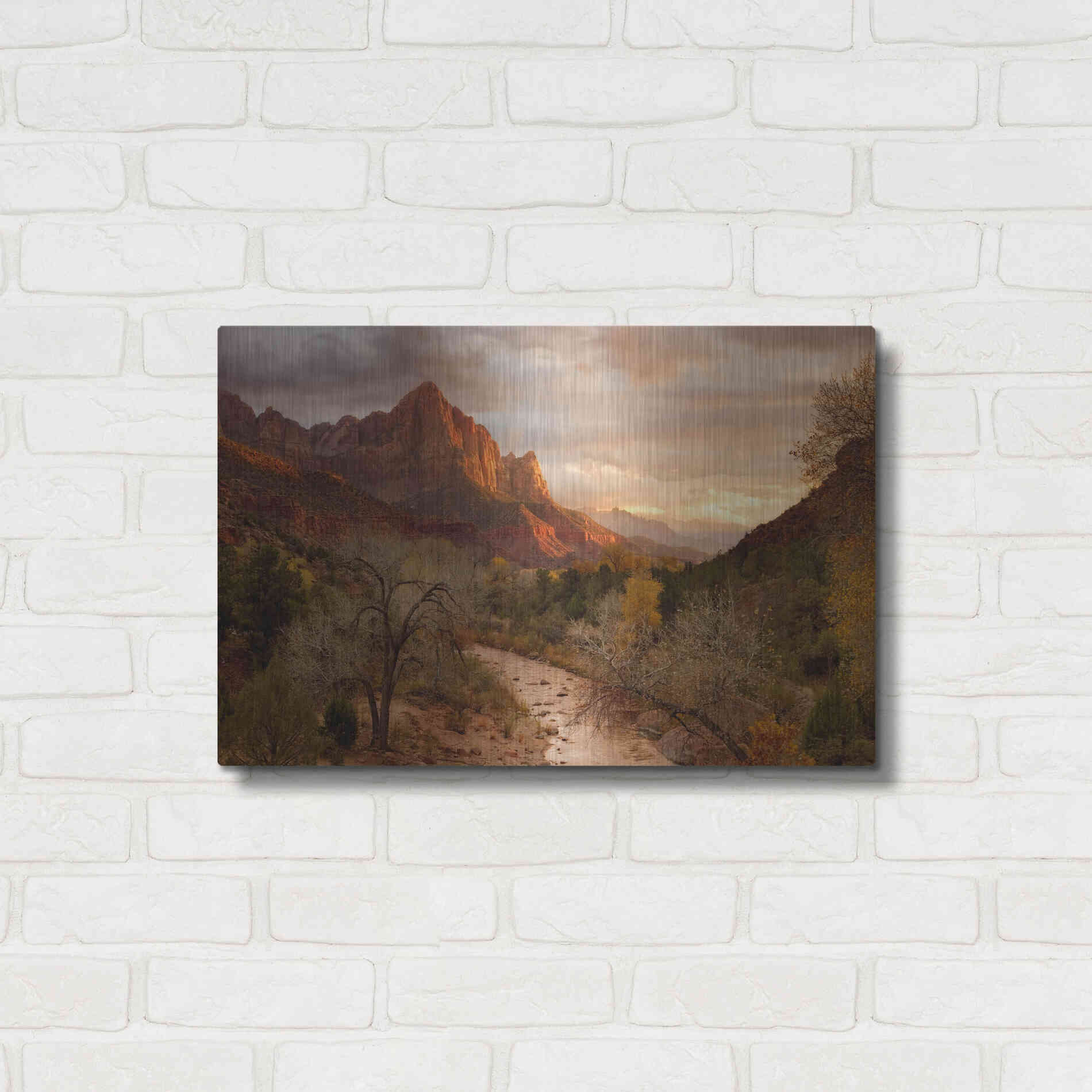 Luxe Metal Art 'Zion Watchmen Sunset' by Mike Jones, Metal Wall Art,24x16