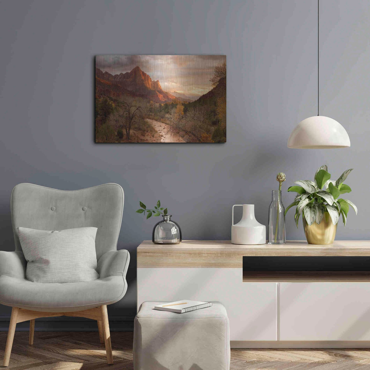 Luxe Metal Art 'Zion Watchmen Sunset' by Mike Jones, Metal Wall Art,24x16