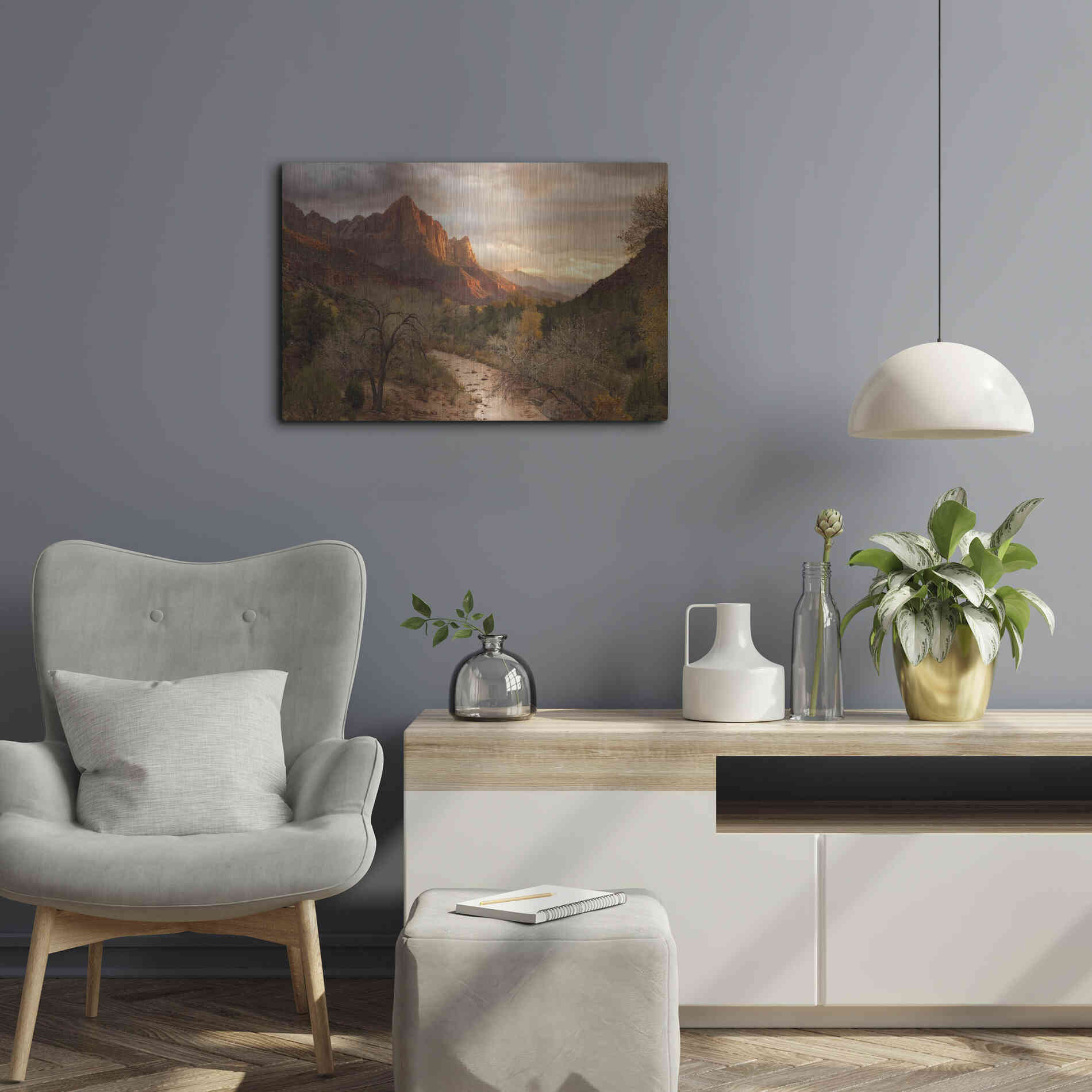 Luxe Metal Art 'Zion Watchmen Sunset' by Mike Jones, Metal Wall Art,24x16