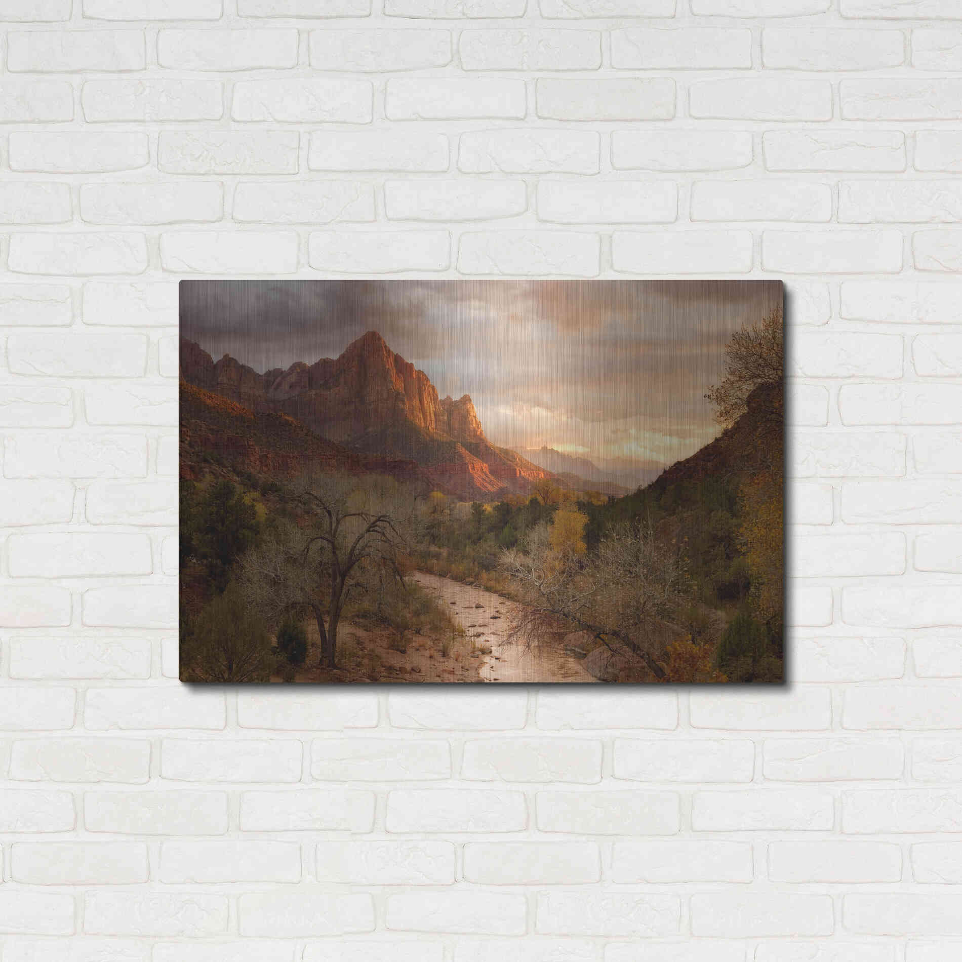 Luxe Metal Art 'Zion Watchmen Sunset' by Mike Jones, Metal Wall Art,36x24