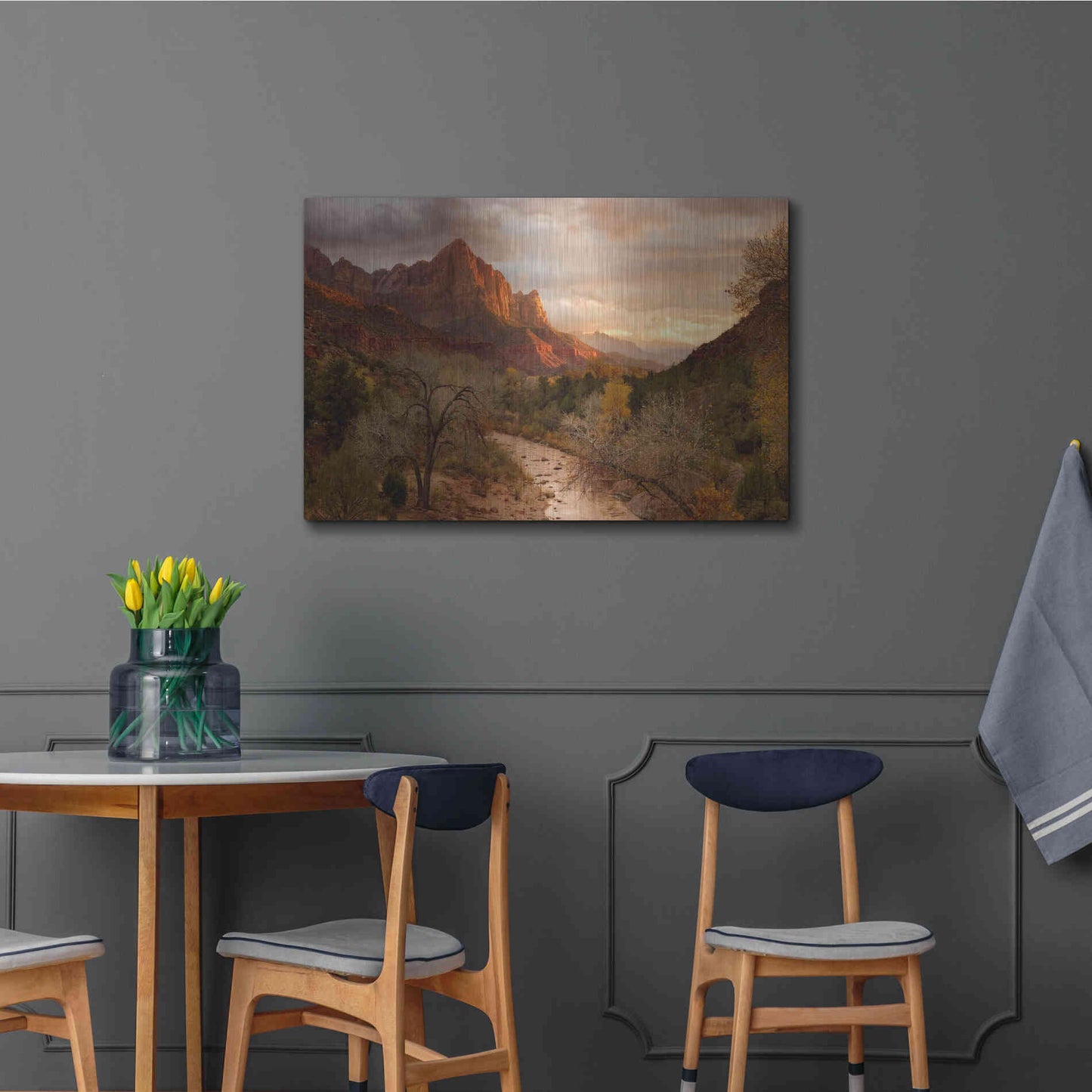 Luxe Metal Art 'Zion Watchmen Sunset' by Mike Jones, Metal Wall Art,36x24