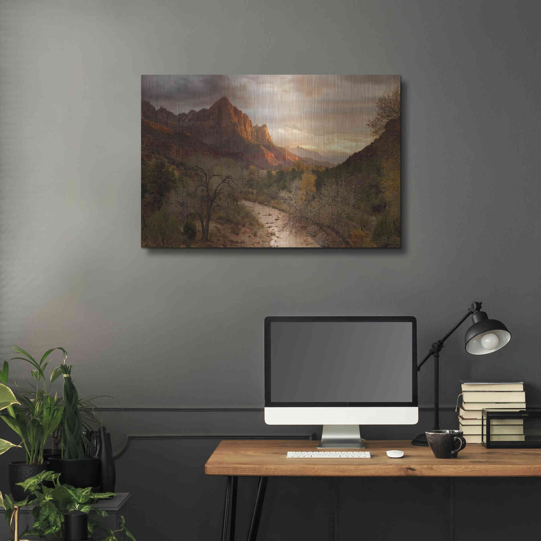 Luxe Metal Art 'Zion Watchmen Sunset' by Mike Jones, Metal Wall Art,36x24