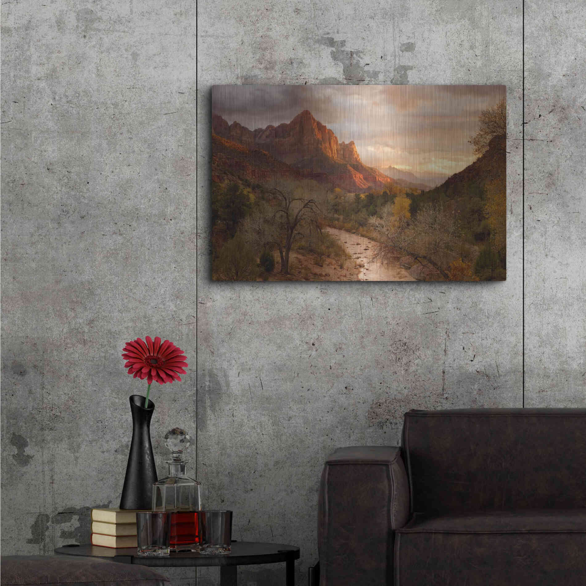 Luxe Metal Art 'Zion Watchmen Sunset' by Mike Jones, Metal Wall Art,36x24