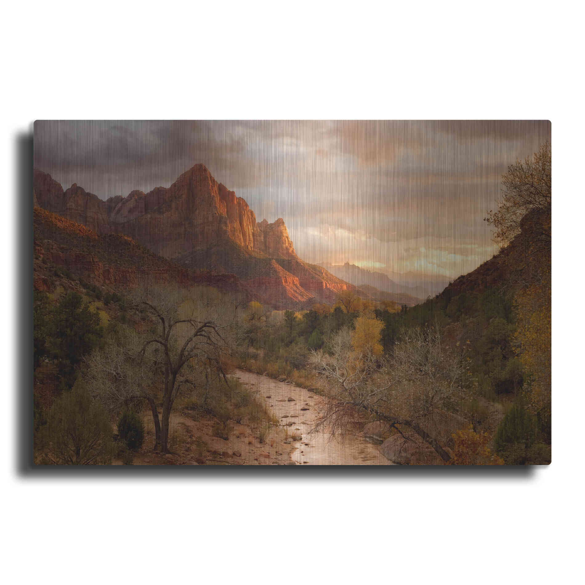 Luxe Metal Art 'Zion Watchmen Sunset' by Mike Jones, Metal Wall Art