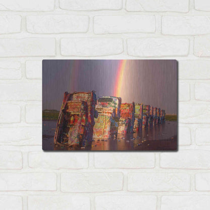 Luxe Metal Art 'Cadillac Ranch Rainbow' by Mike Jones, Metal Wall Art,16x12