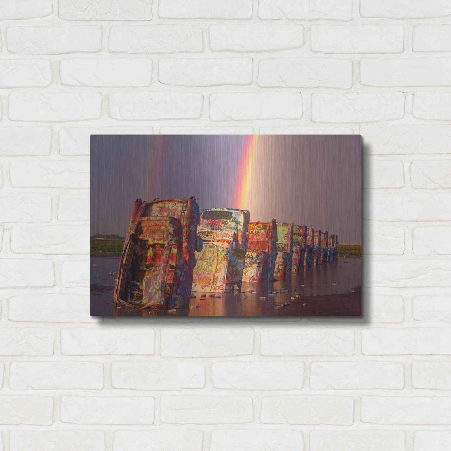 Luxe Metal Art 'Cadillac Ranch Rainbow' by Mike Jones, Metal Wall Art,24x16