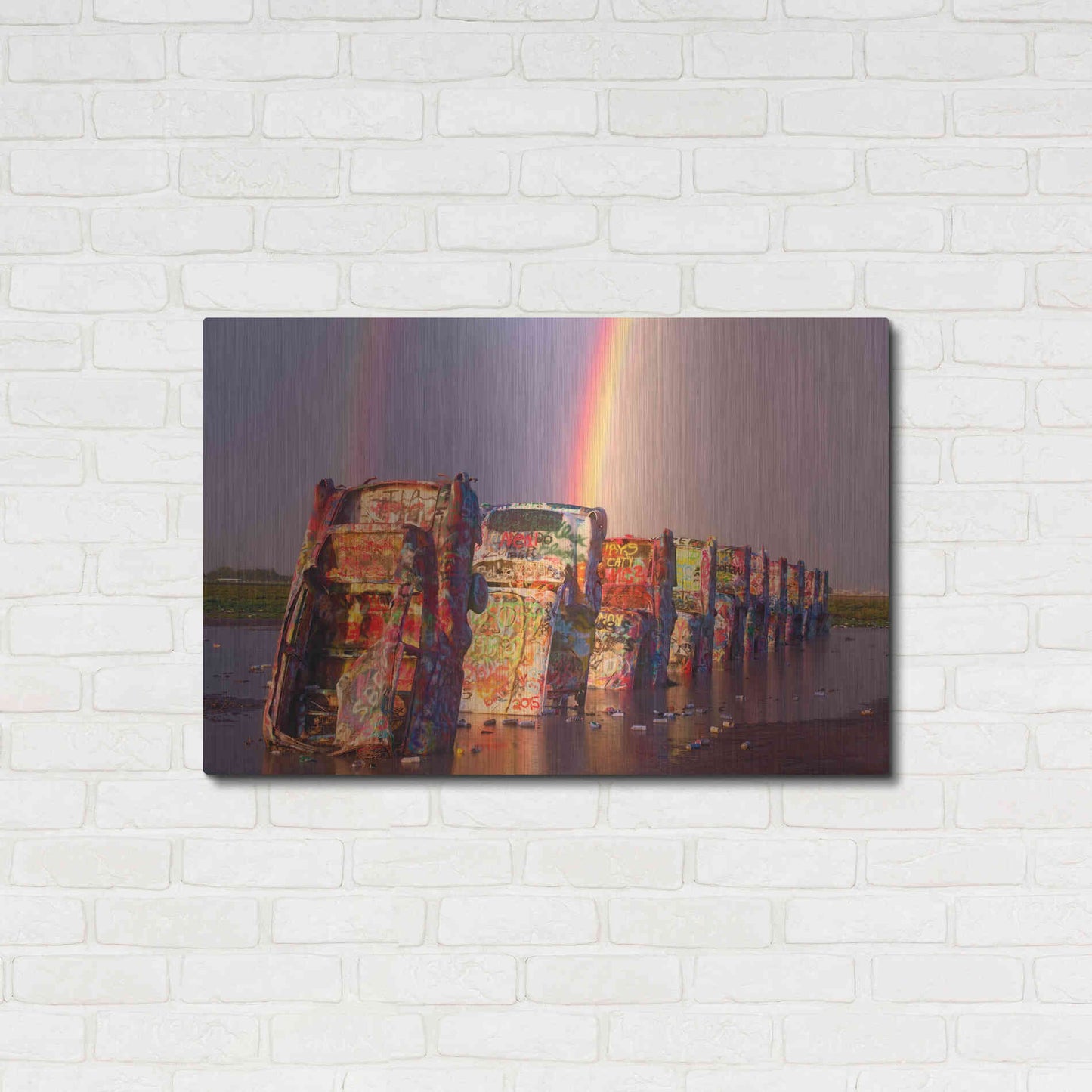 Luxe Metal Art 'Cadillac Ranch Rainbow' by Mike Jones, Metal Wall Art,36x24