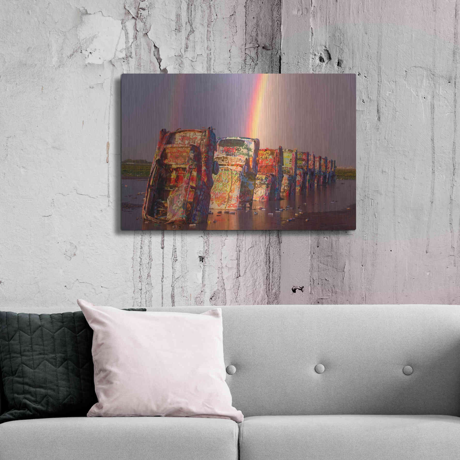 Luxe Metal Art 'Cadillac Ranch Rainbow' by Mike Jones, Metal Wall Art,36x24