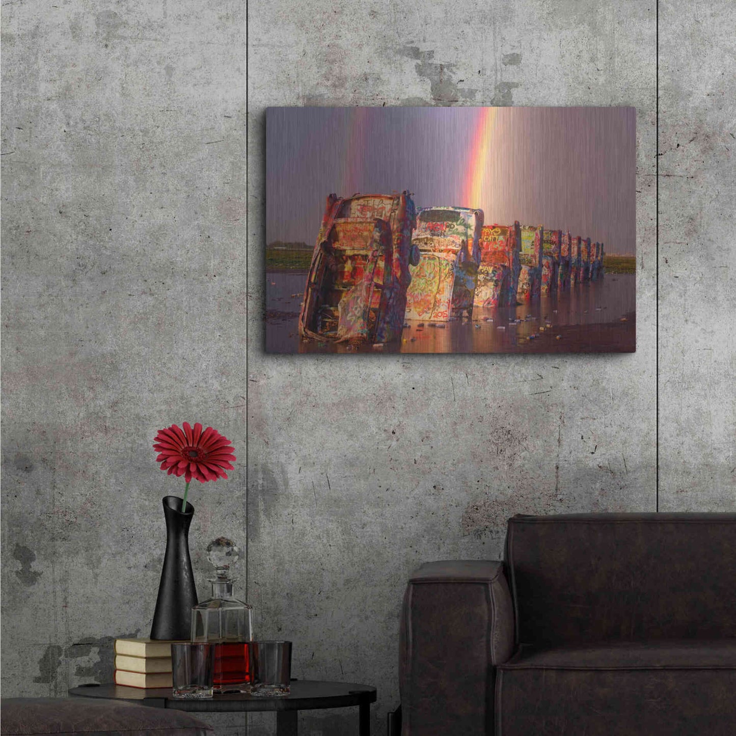 Luxe Metal Art 'Cadillac Ranch Rainbow' by Mike Jones, Metal Wall Art,36x24