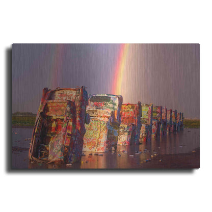 Luxe Metal Art 'Cadillac Ranch Rainbow' by Mike Jones, Metal Wall Art