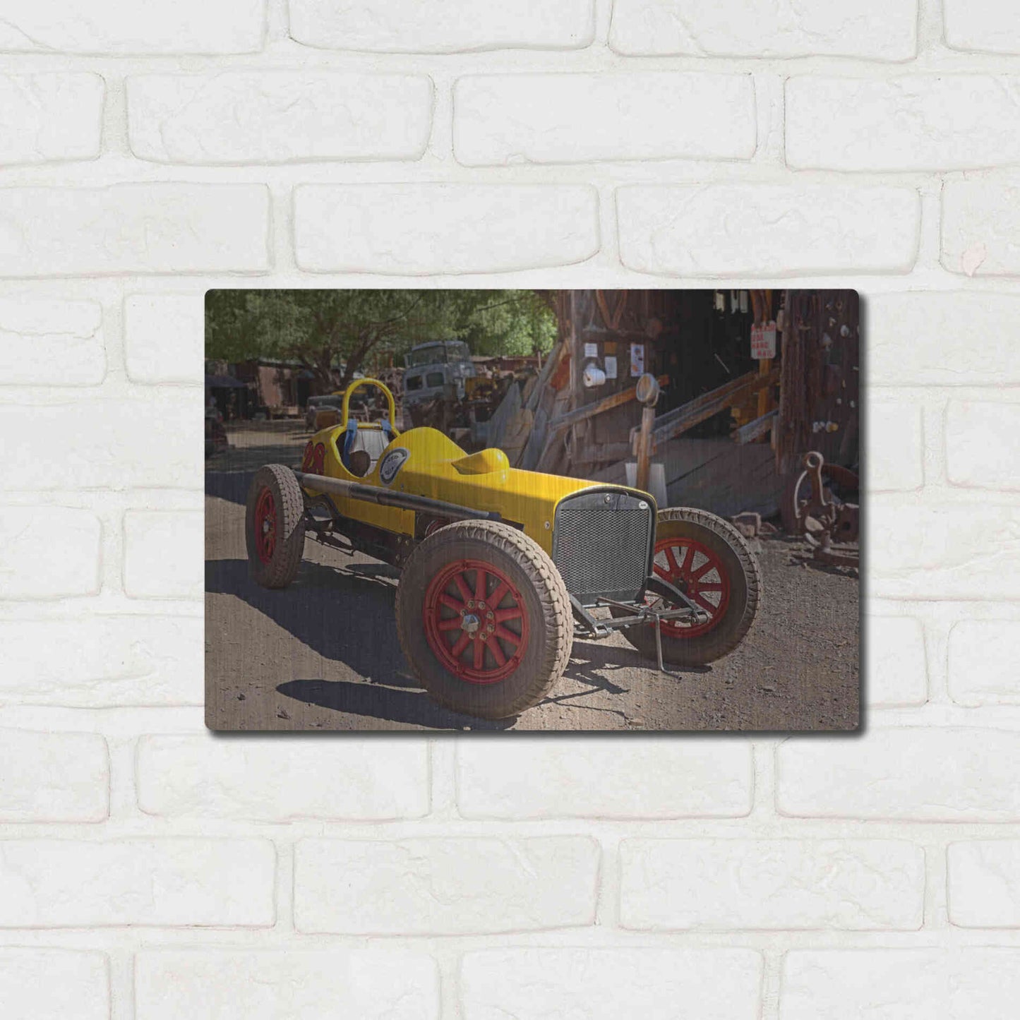 Luxe Metal Art 'Gold King Mine Race Car' by Mike Jones, Metal Wall Art,16x12