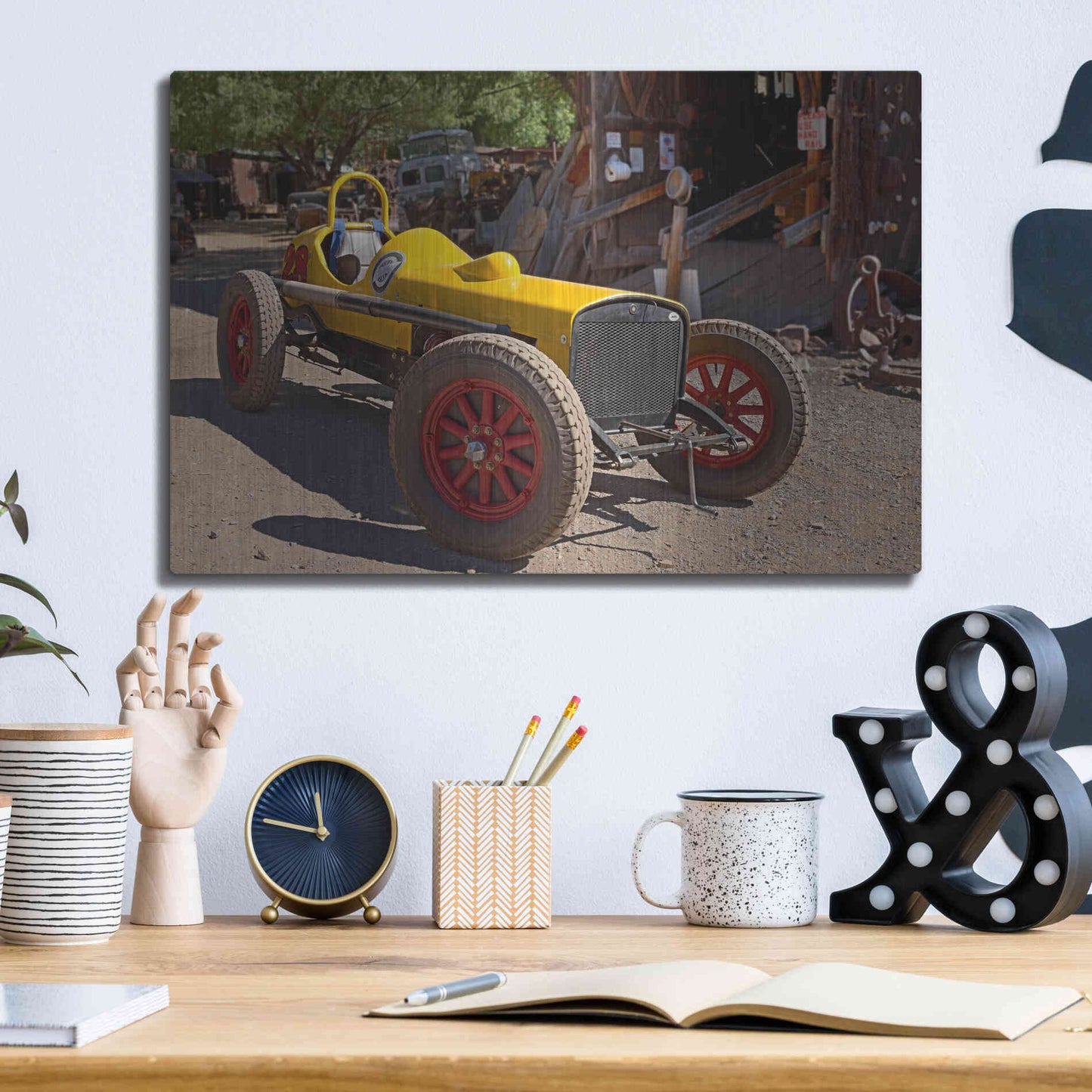 Luxe Metal Art 'Gold King Mine Race Car' by Mike Jones, Metal Wall Art,16x12