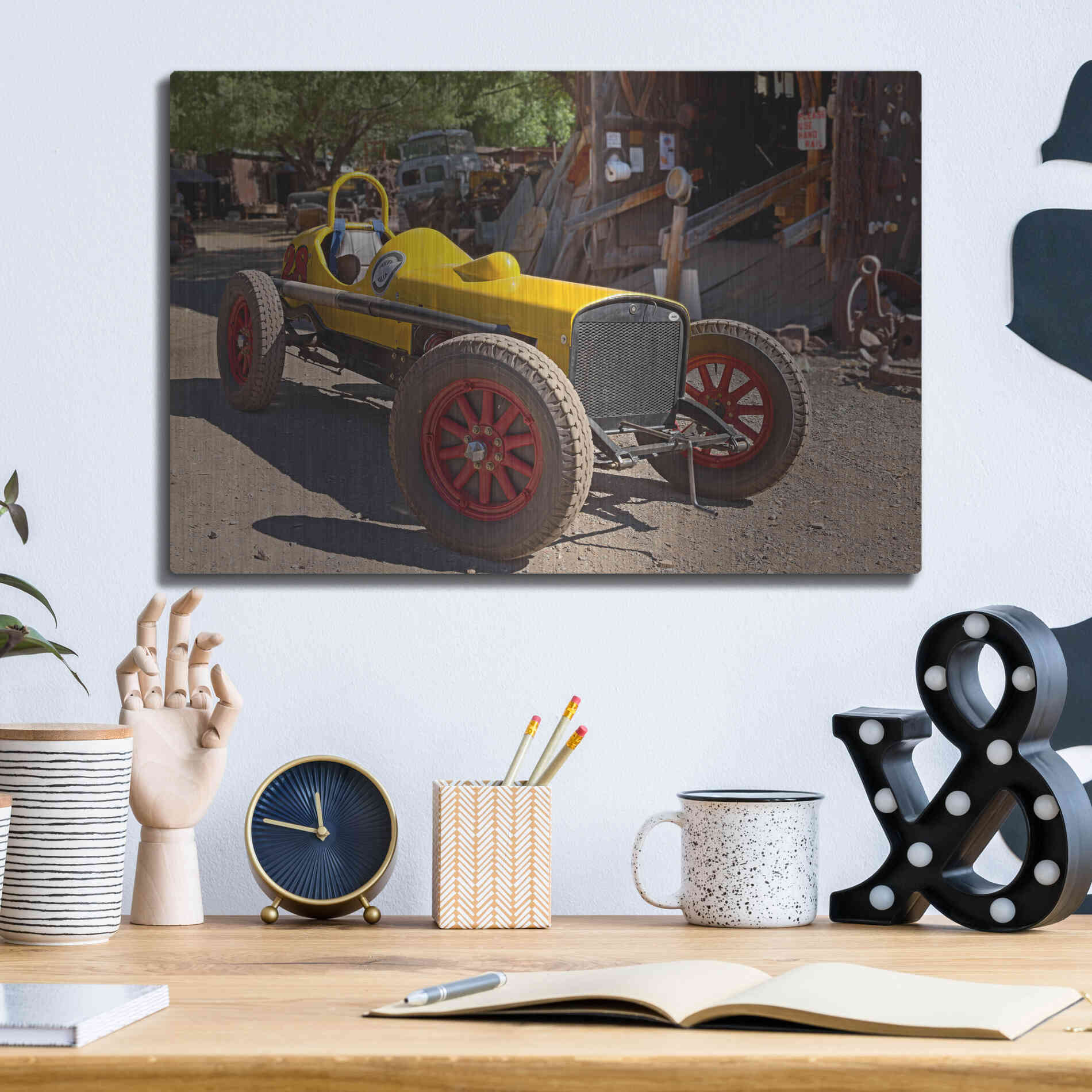 Luxe Metal Art 'Gold King Mine Race Car' by Mike Jones, Metal Wall Art,16x12