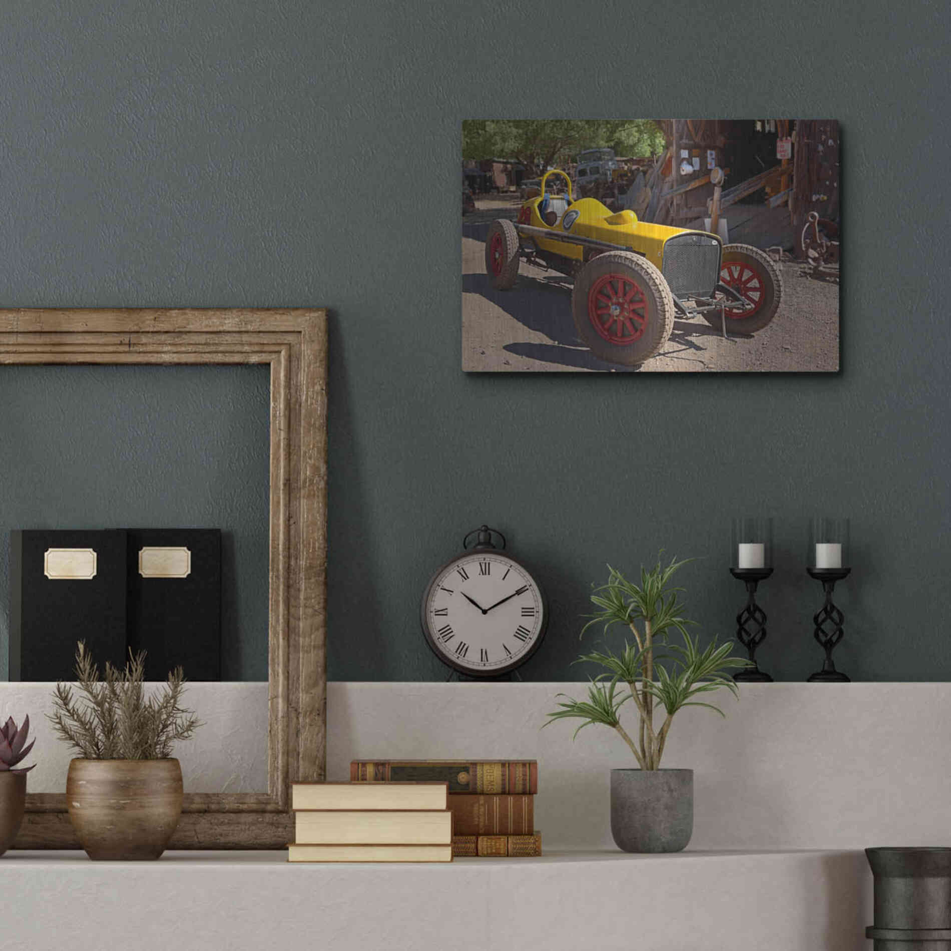 Luxe Metal Art 'Gold King Mine Race Car' by Mike Jones, Metal Wall Art,16x12