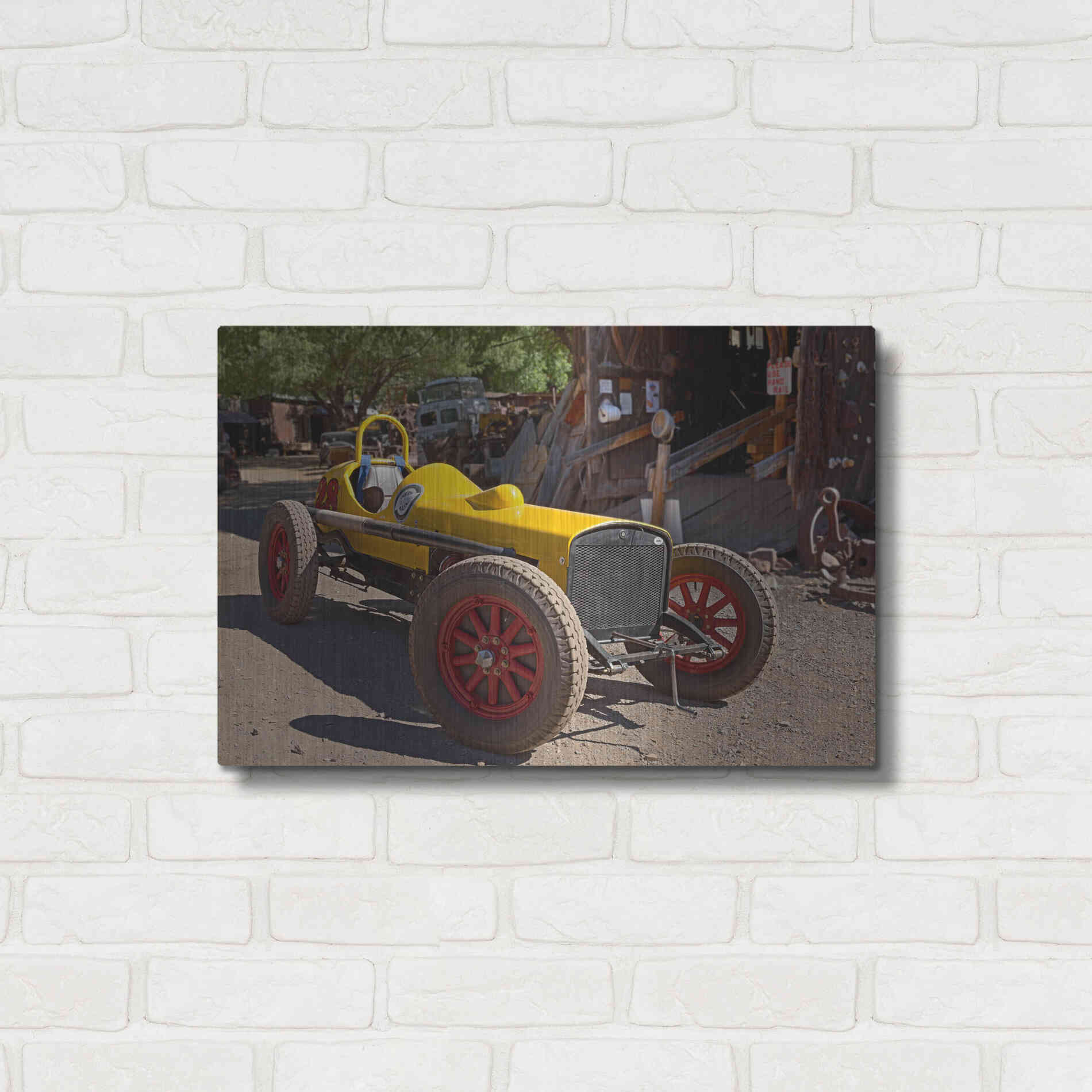 Luxe Metal Art 'Gold King Mine Race Car' by Mike Jones, Metal Wall Art,24x16