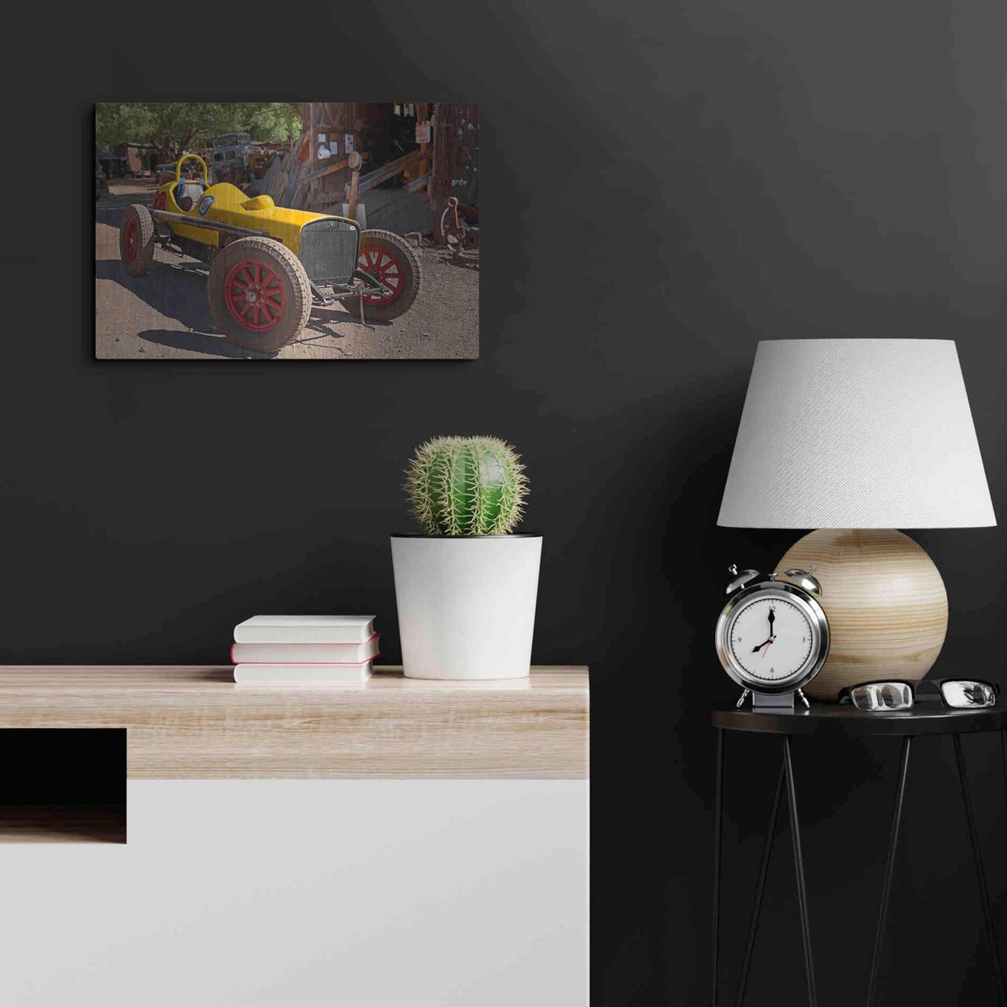 Luxe Metal Art 'Gold King Mine Race Car' by Mike Jones, Metal Wall Art,24x16