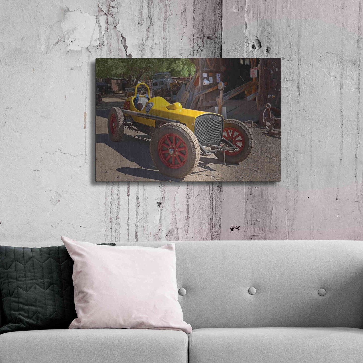 Luxe Metal Art 'Gold King Mine Race Car' by Mike Jones, Metal Wall Art,36x24