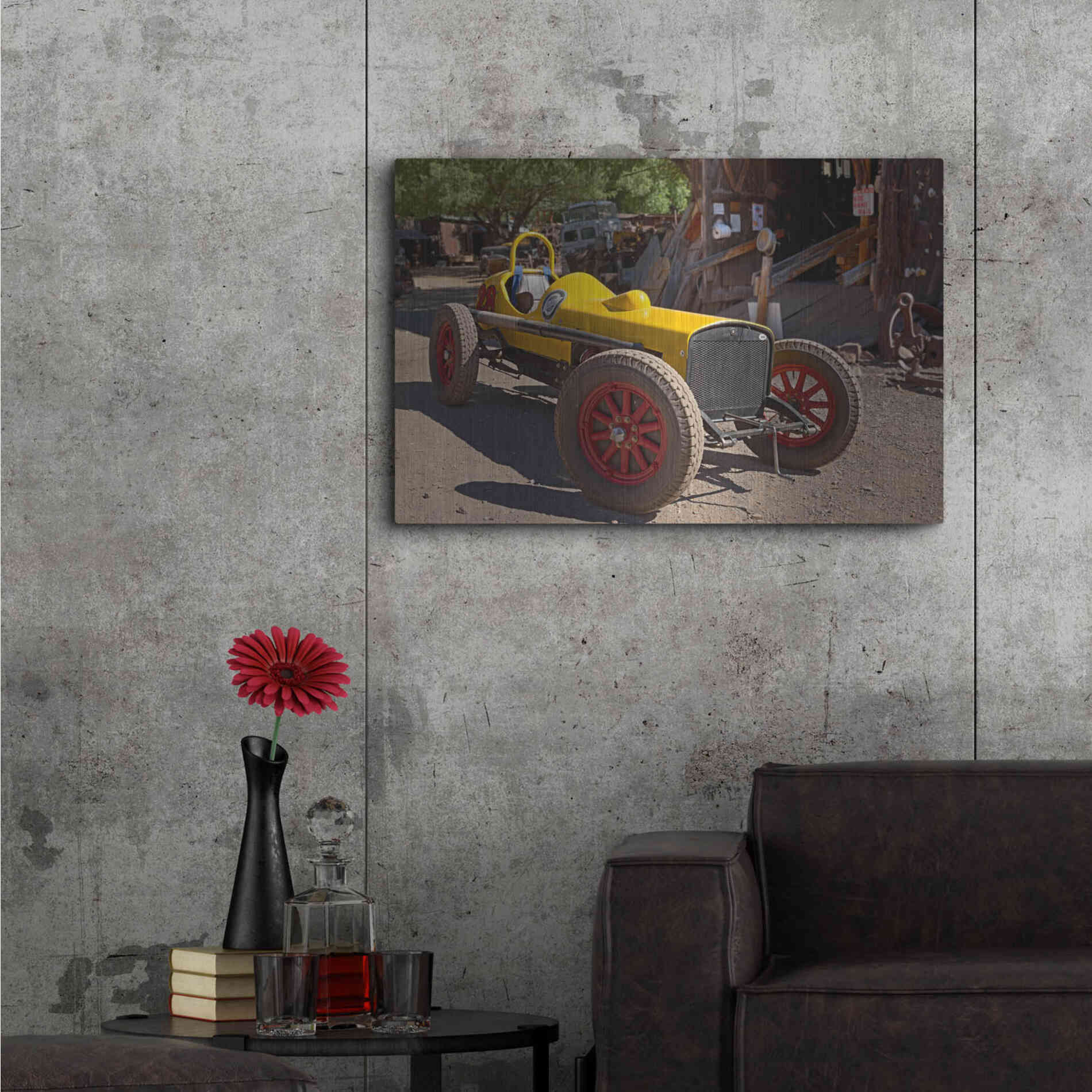 Luxe Metal Art 'Gold King Mine Race Car' by Mike Jones, Metal Wall Art,36x24