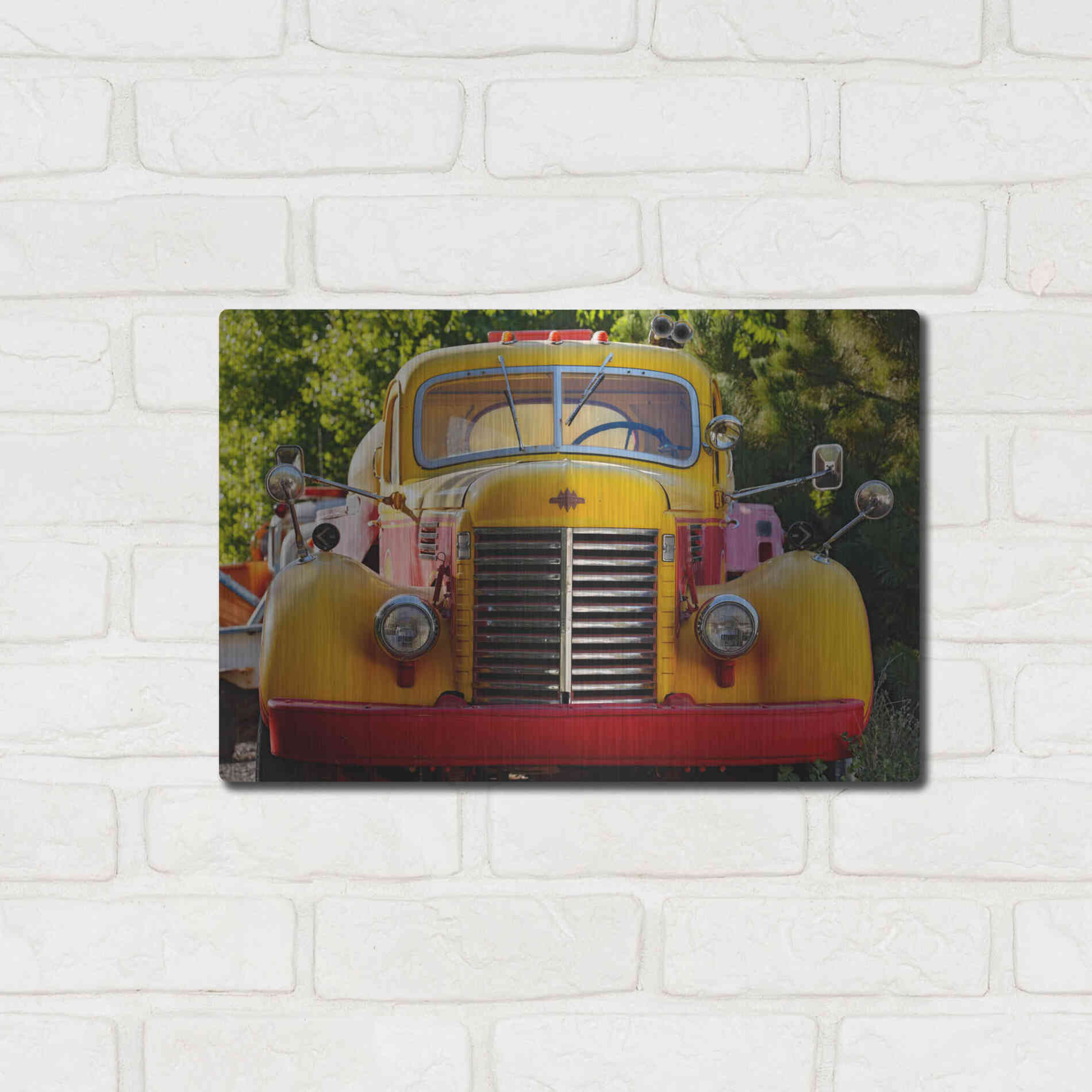 Luxe Metal Art 'Gold King Mine Yellow Truck' by Mike Jones, Metal Wall Art,16x12
