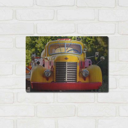 Luxe Metal Art 'Gold King Mine Yellow Truck' by Mike Jones, Metal Wall Art,16x12
