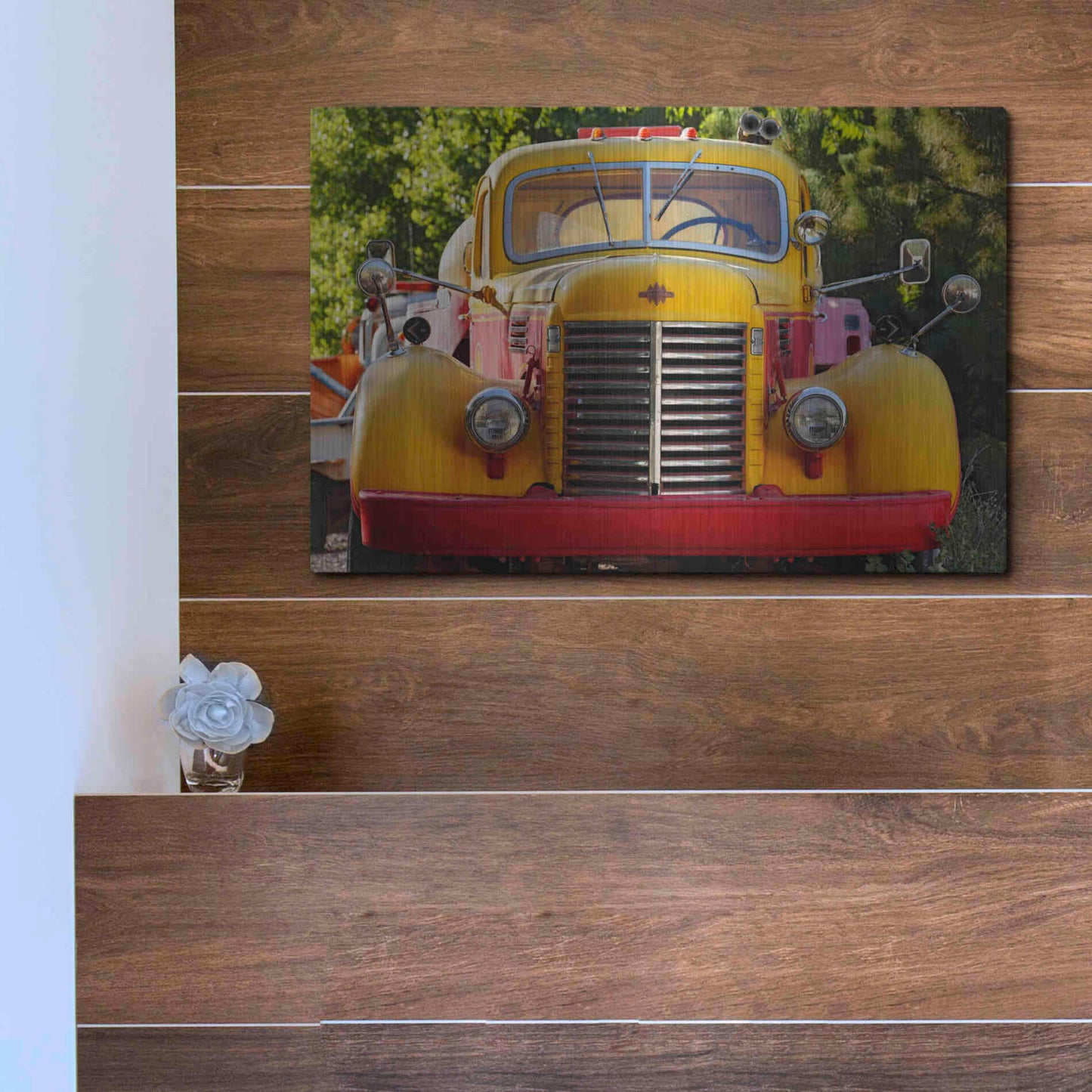 Luxe Metal Art 'Gold King Mine Yellow Truck' by Mike Jones, Metal Wall Art,16x12