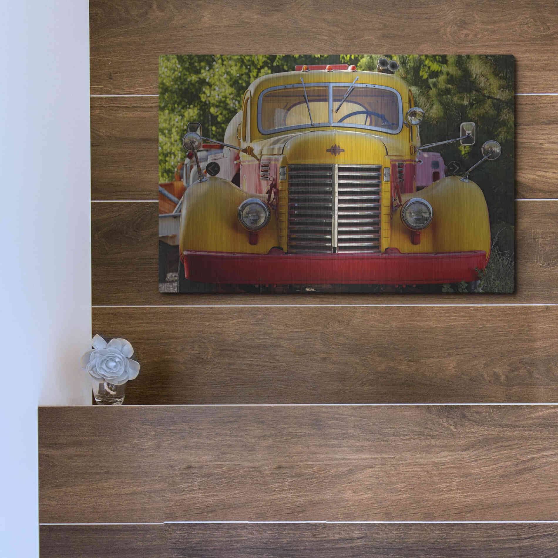 Luxe Metal Art 'Gold King Mine Yellow Truck' by Mike Jones, Metal Wall Art,16x12