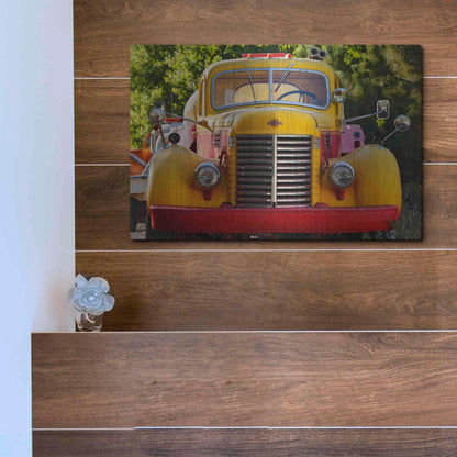 Luxe Metal Art 'Gold King Mine Yellow Truck' by Mike Jones, Metal Wall Art,16x12