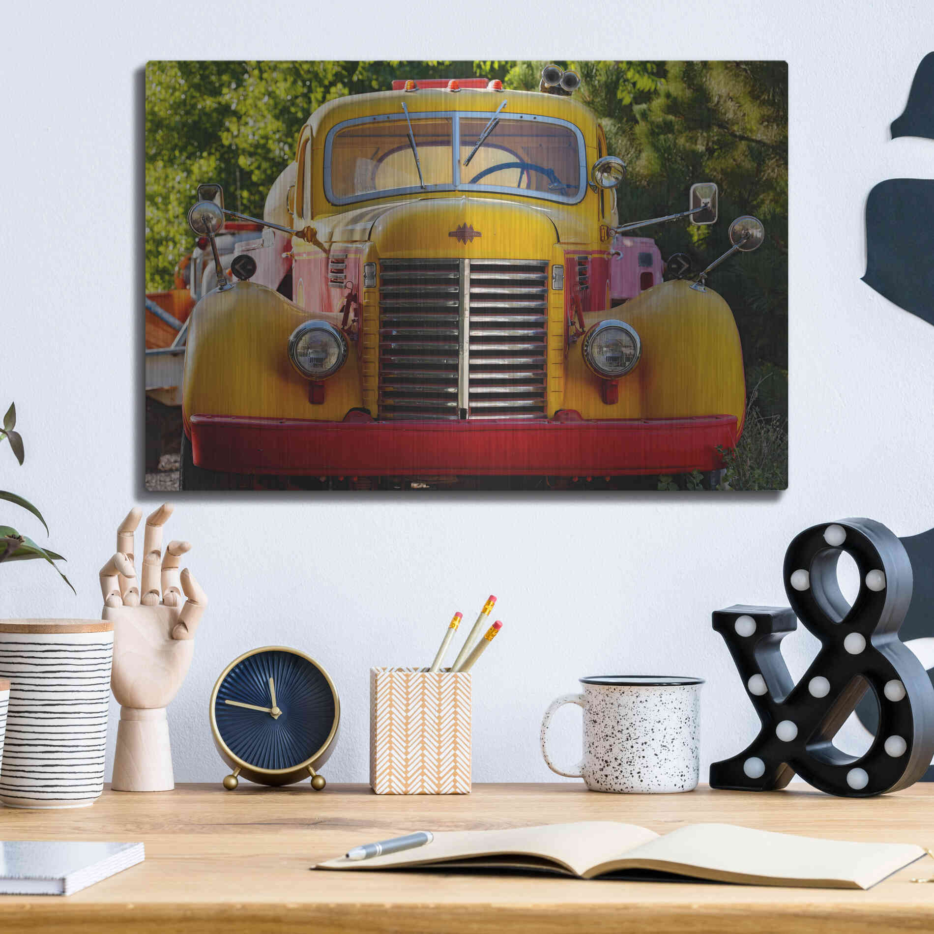 Luxe Metal Art 'Gold King Mine Yellow Truck' by Mike Jones, Metal Wall Art,16x12