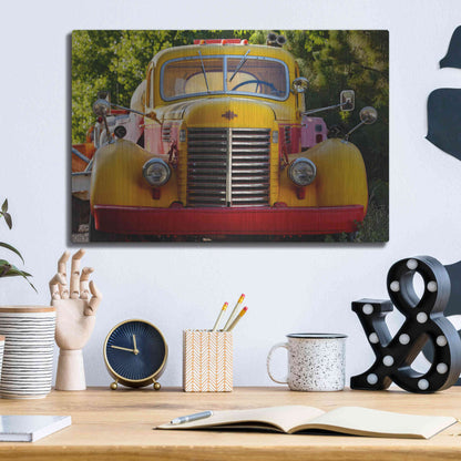 Luxe Metal Art 'Gold King Mine Yellow Truck' by Mike Jones, Metal Wall Art,16x12