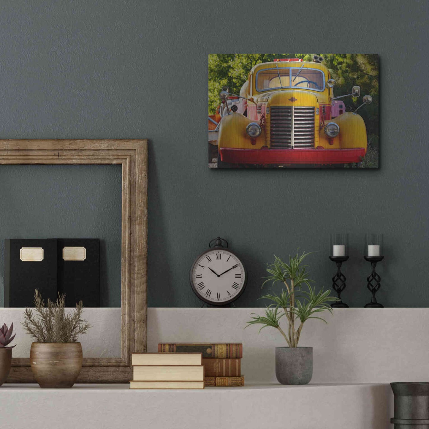 Luxe Metal Art 'Gold King Mine Yellow Truck' by Mike Jones, Metal Wall Art,16x12
