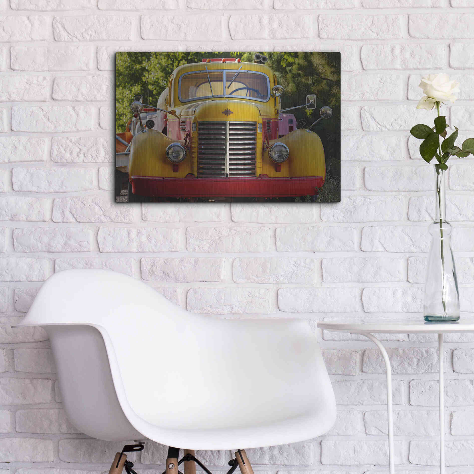 Luxe Metal Art 'Gold King Mine Yellow Truck' by Mike Jones, Metal Wall Art,24x16