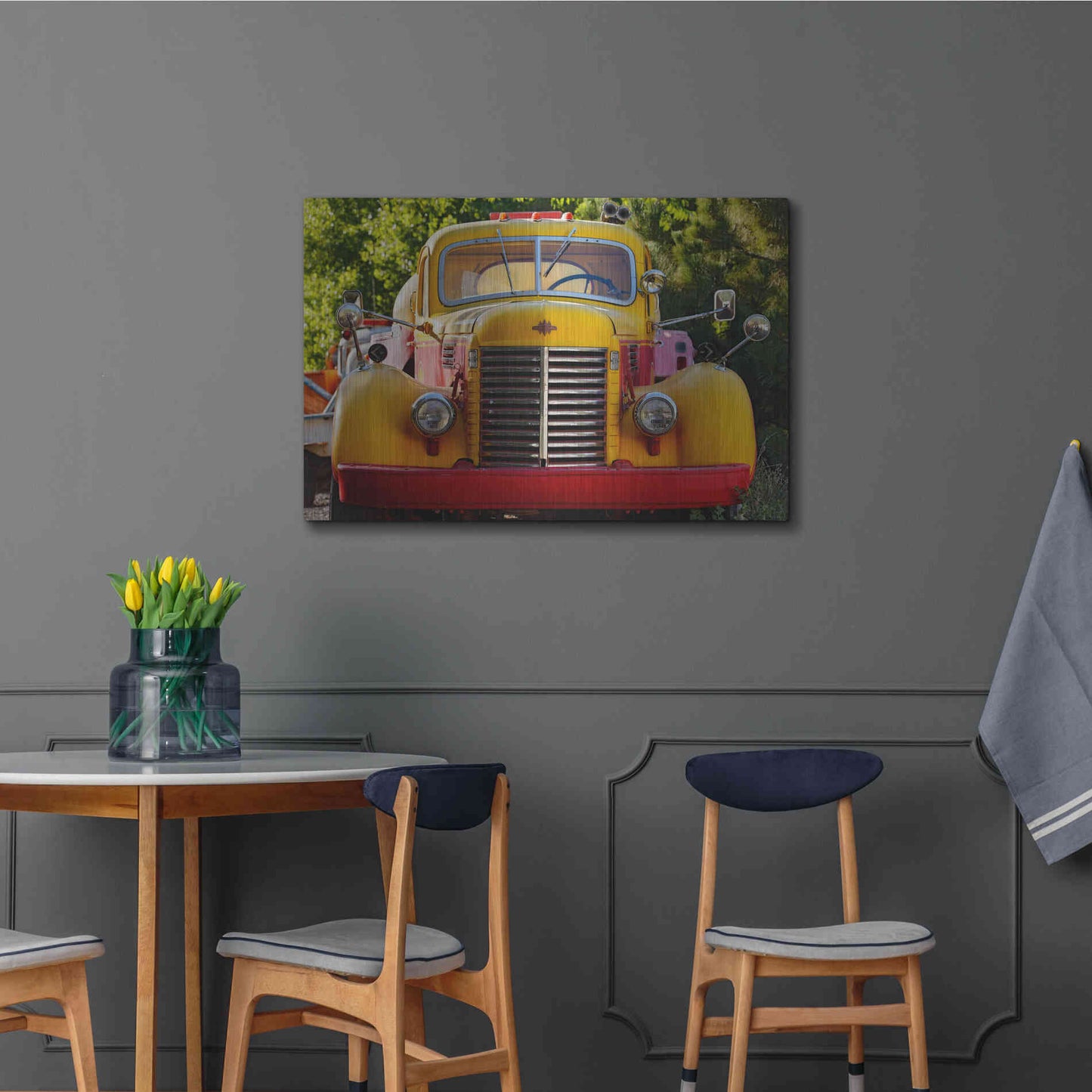 Luxe Metal Art 'Gold King Mine Yellow Truck' by Mike Jones, Metal Wall Art,36x24