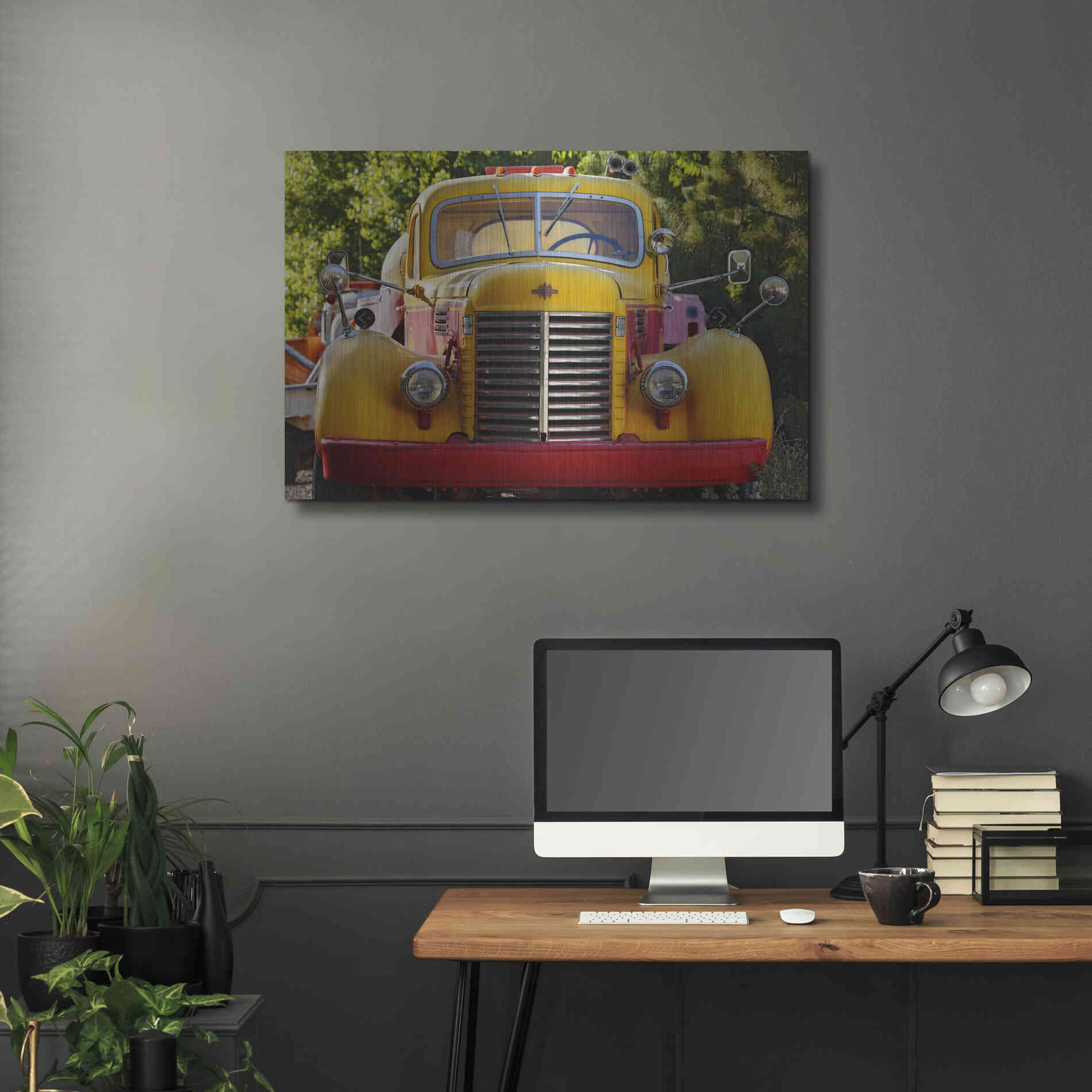Luxe Metal Art 'Gold King Mine Yellow Truck' by Mike Jones, Metal Wall Art,36x24