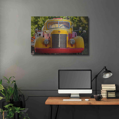 Luxe Metal Art 'Gold King Mine Yellow Truck' by Mike Jones, Metal Wall Art,36x24