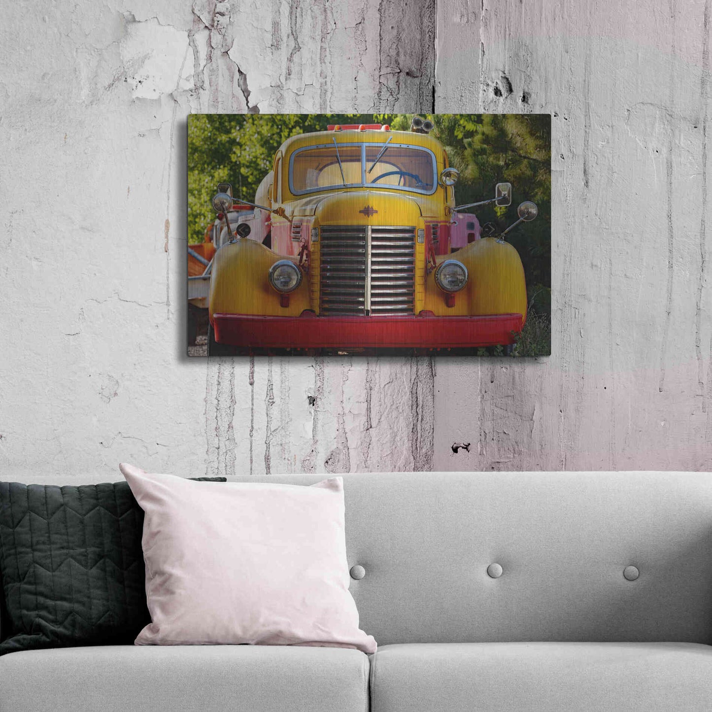 Luxe Metal Art 'Gold King Mine Yellow Truck' by Mike Jones, Metal Wall Art,36x24