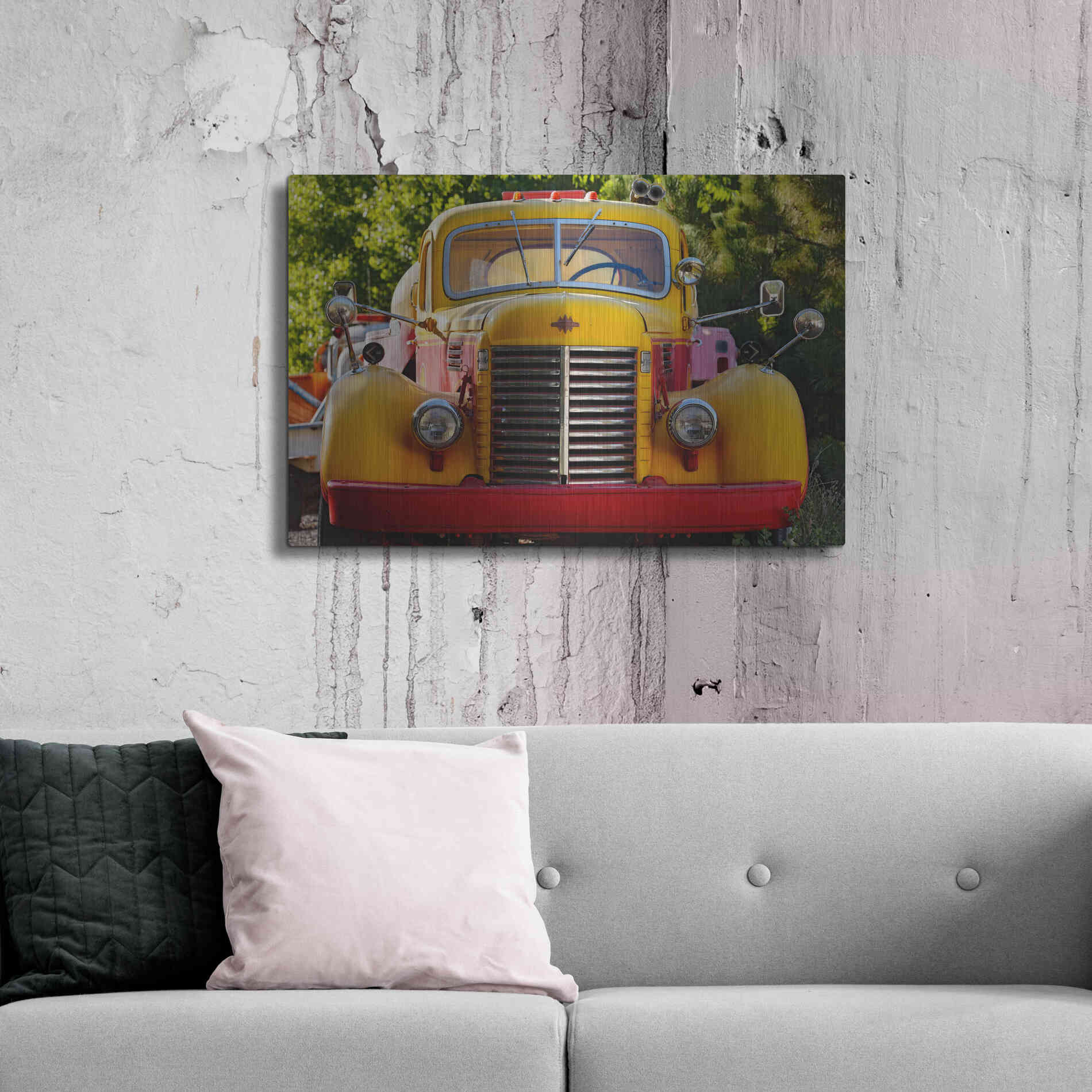 Luxe Metal Art 'Gold King Mine Yellow Truck' by Mike Jones, Metal Wall Art,36x24
