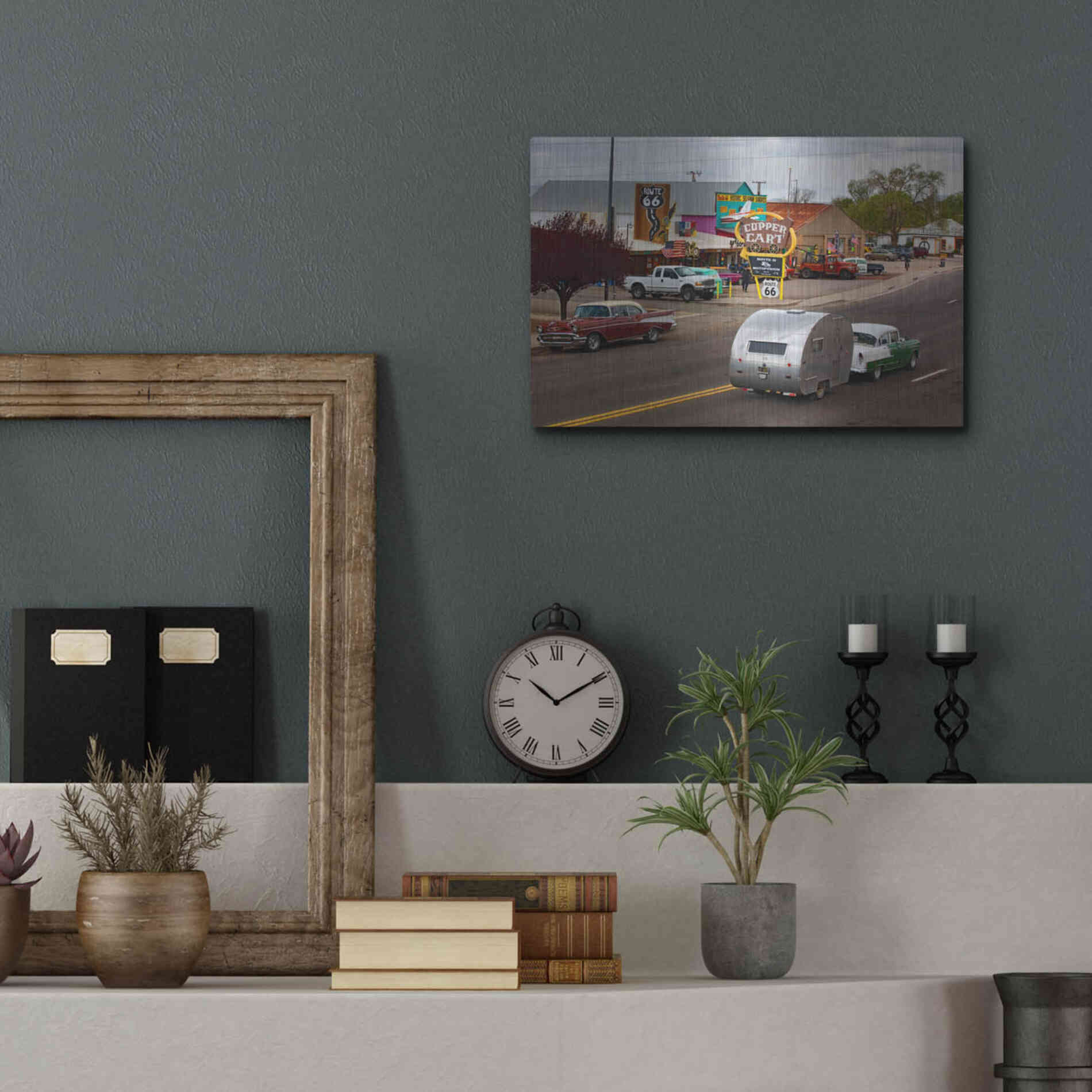 Luxe Metal Art 'Route 66 Fun Run Motoporium' by Mike Jones, Metal Wall Art,16x12