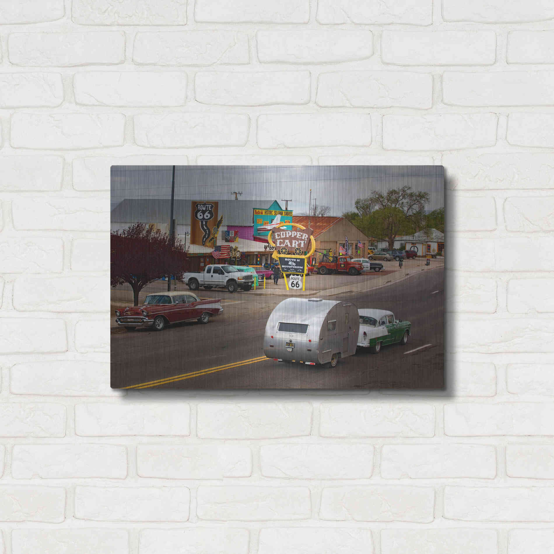 Luxe Metal Art 'Route 66 Fun Run Motoporium' by Mike Jones, Metal Wall Art,24x16