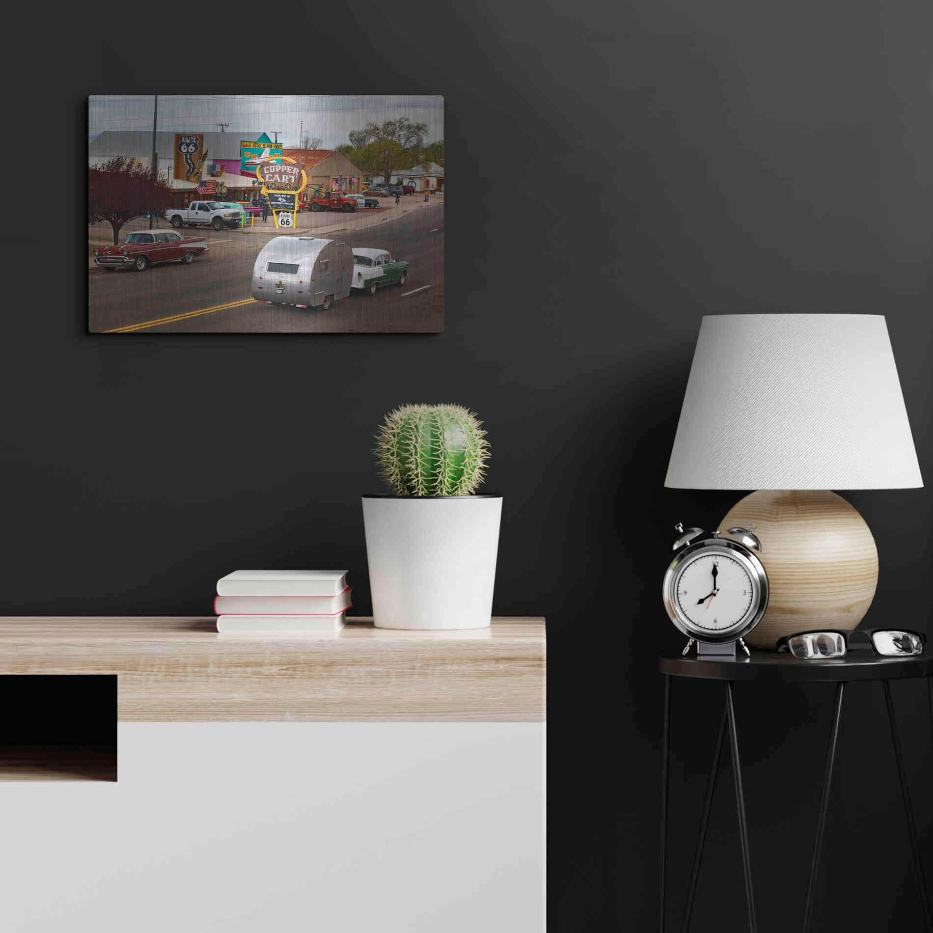 Luxe Metal Art 'Route 66 Fun Run Motoporium' by Mike Jones, Metal Wall Art,24x16