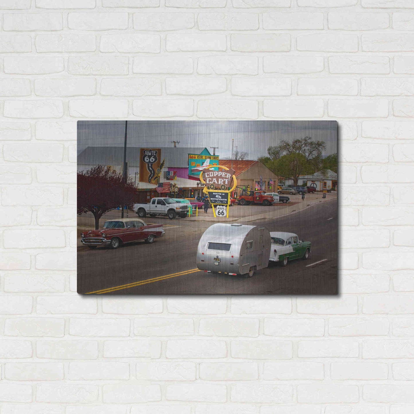 Luxe Metal Art 'Route 66 Fun Run Motoporium' by Mike Jones, Metal Wall Art,36x24