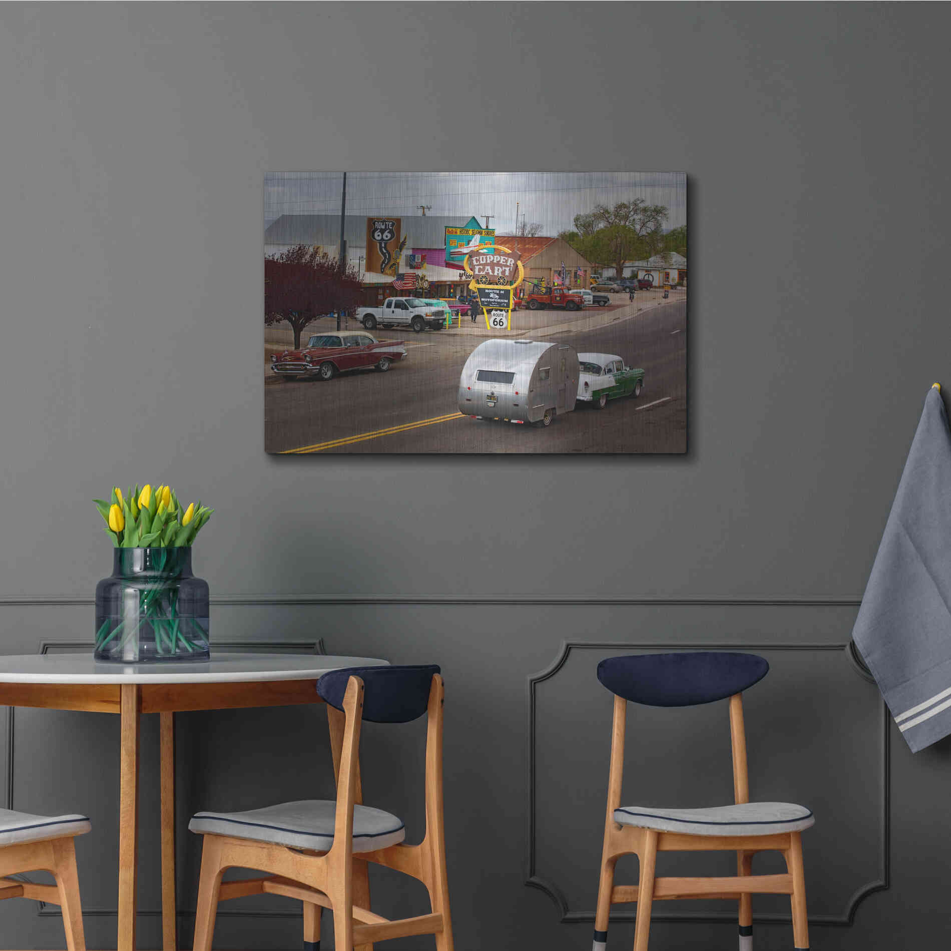 Luxe Metal Art 'Route 66 Fun Run Motoporium' by Mike Jones, Metal Wall Art,36x24