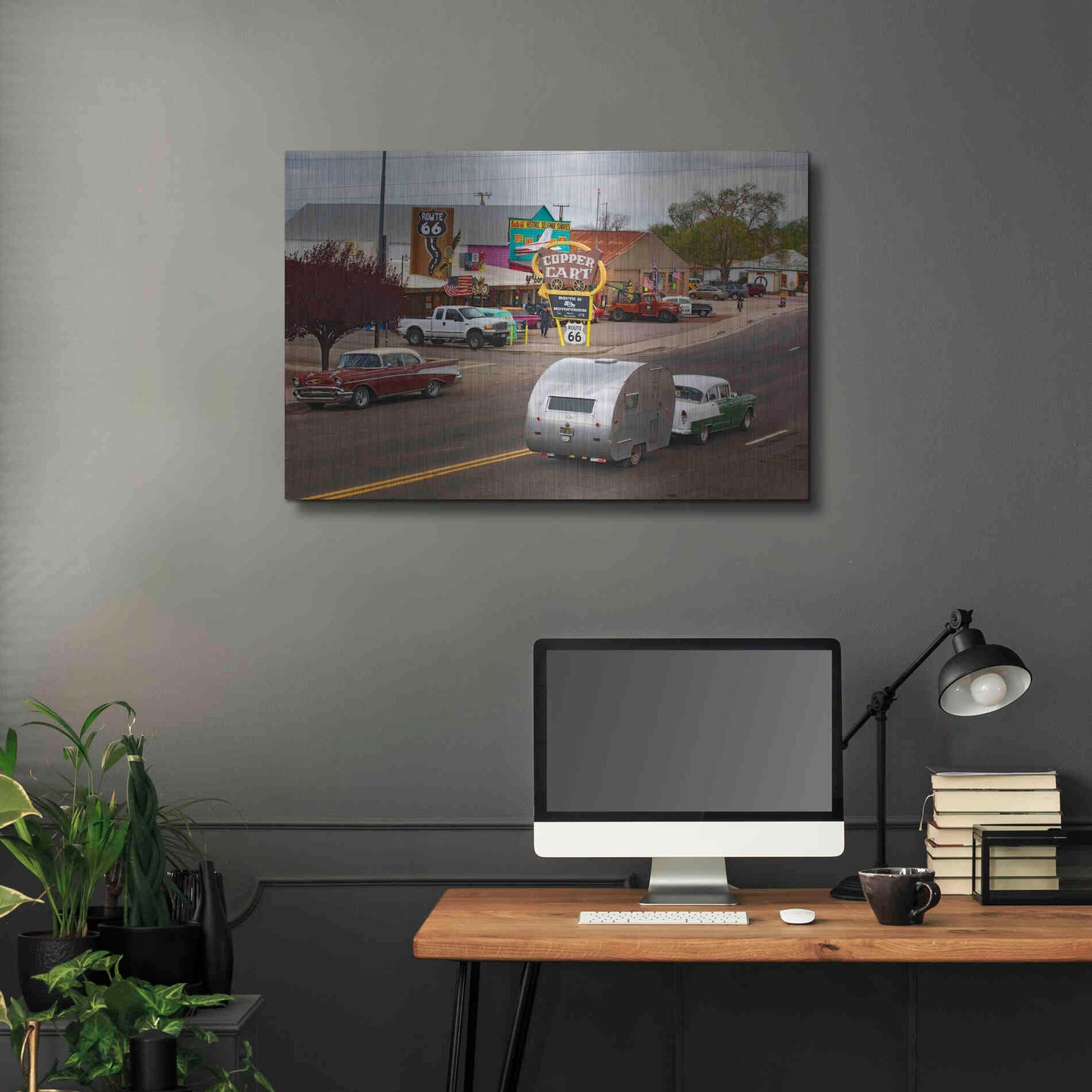 Luxe Metal Art 'Route 66 Fun Run Motoporium' by Mike Jones, Metal Wall Art,36x24