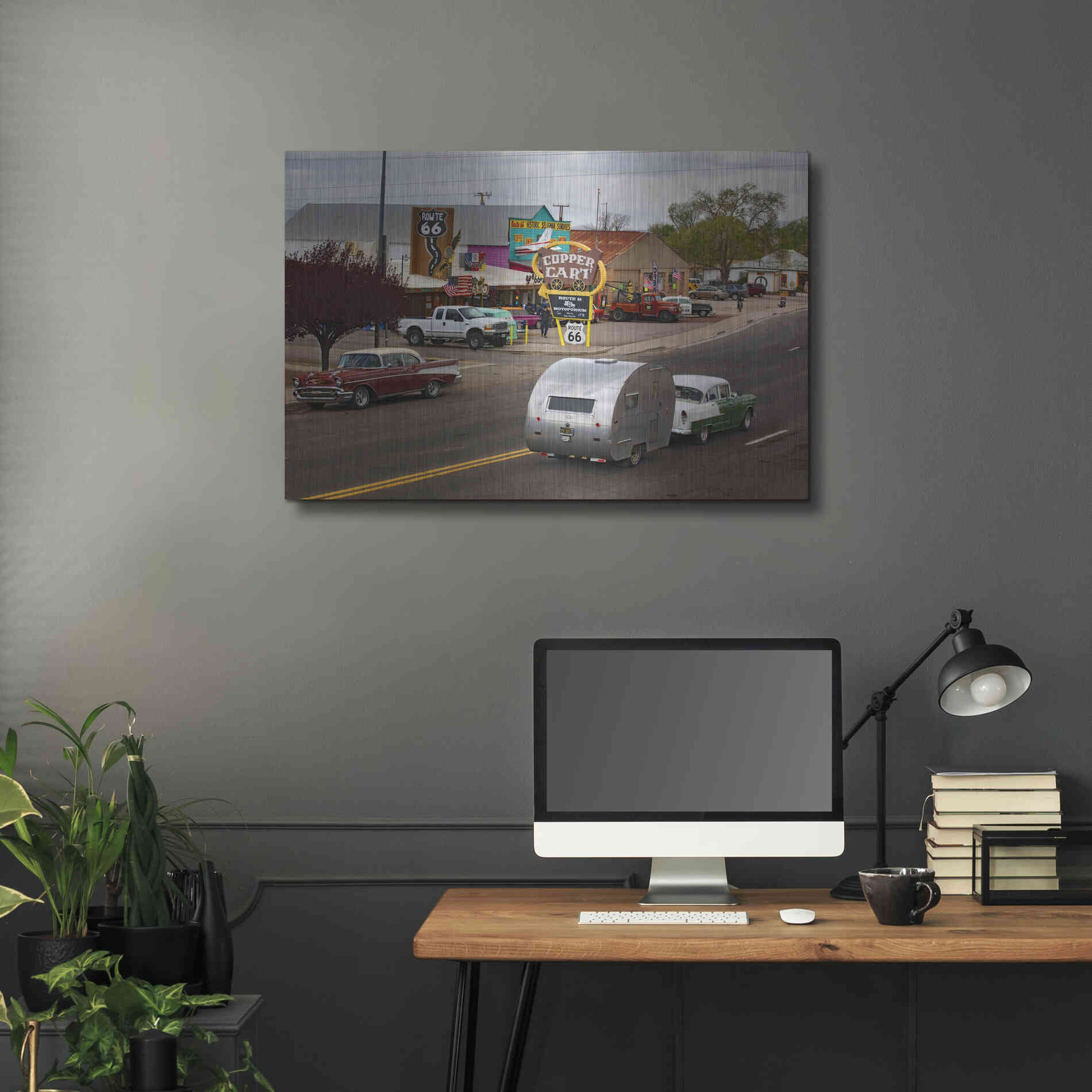 Luxe Metal Art 'Route 66 Fun Run Motoporium' by Mike Jones, Metal Wall Art,36x24