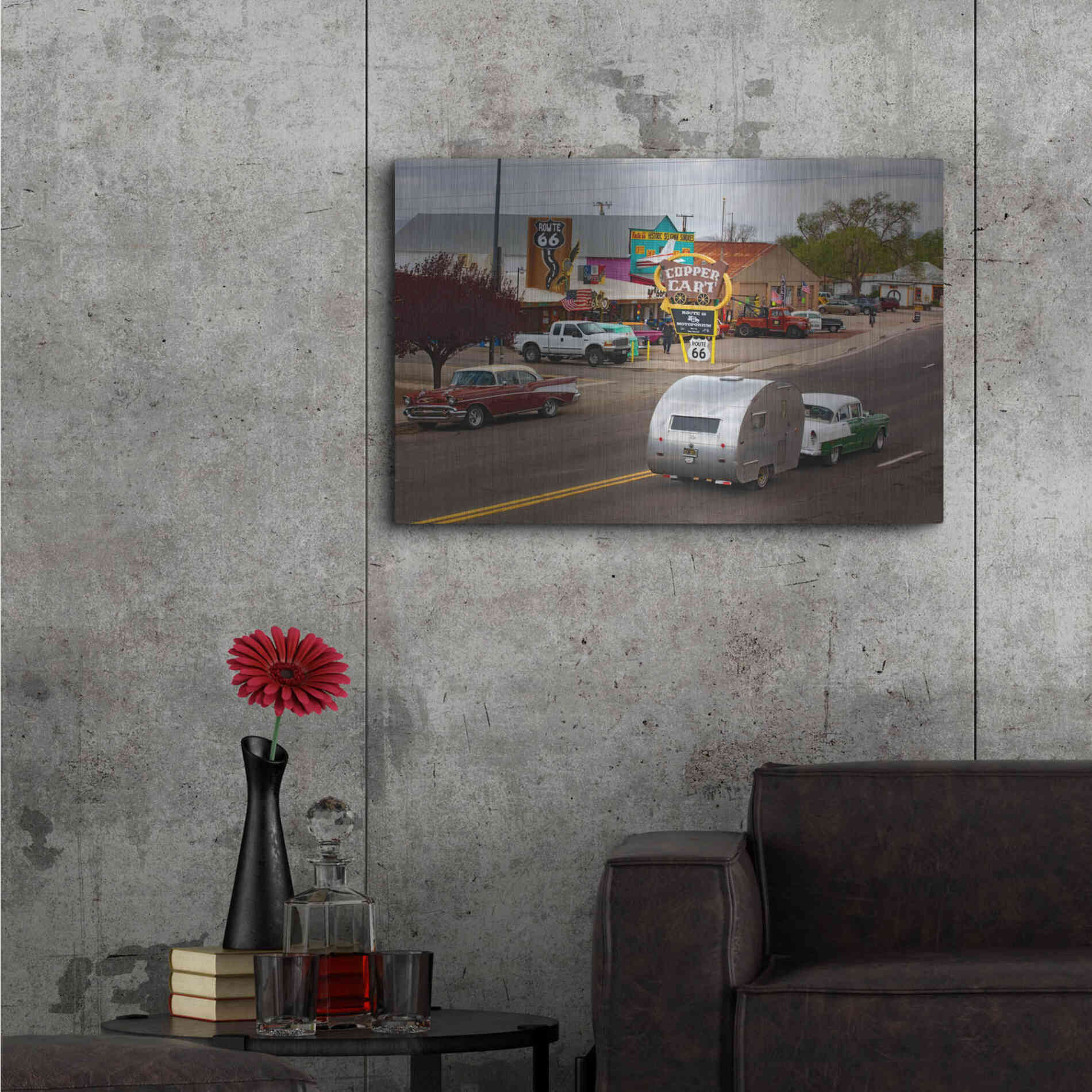Luxe Metal Art 'Route 66 Fun Run Motoporium' by Mike Jones, Metal Wall Art,36x24